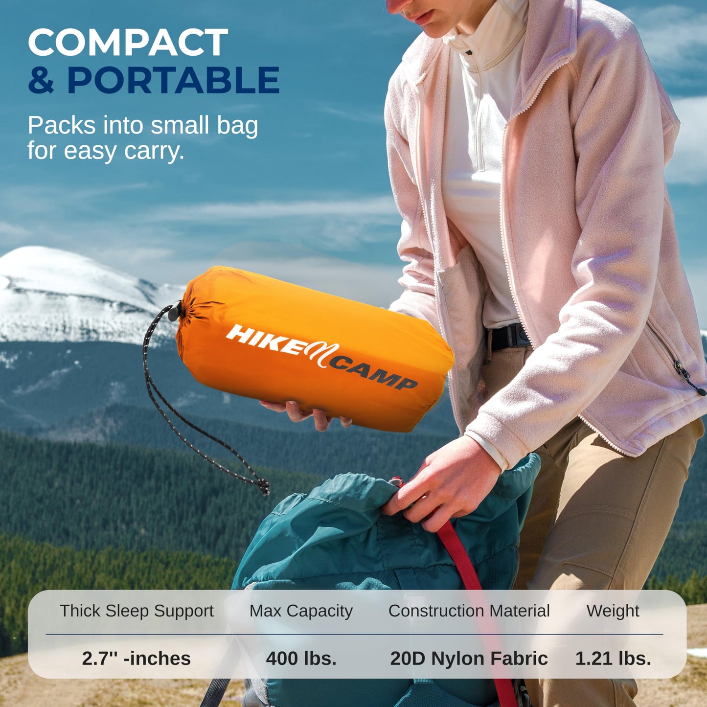 SereneLife Sleeping Pad with Pillow for Camping - Compact Sleeping Mat with Fast Inflation, Lightweight, and Tear-Resistant Backpacking Air Mattress with Carry Bag for Camping, Backpacking, Hiking