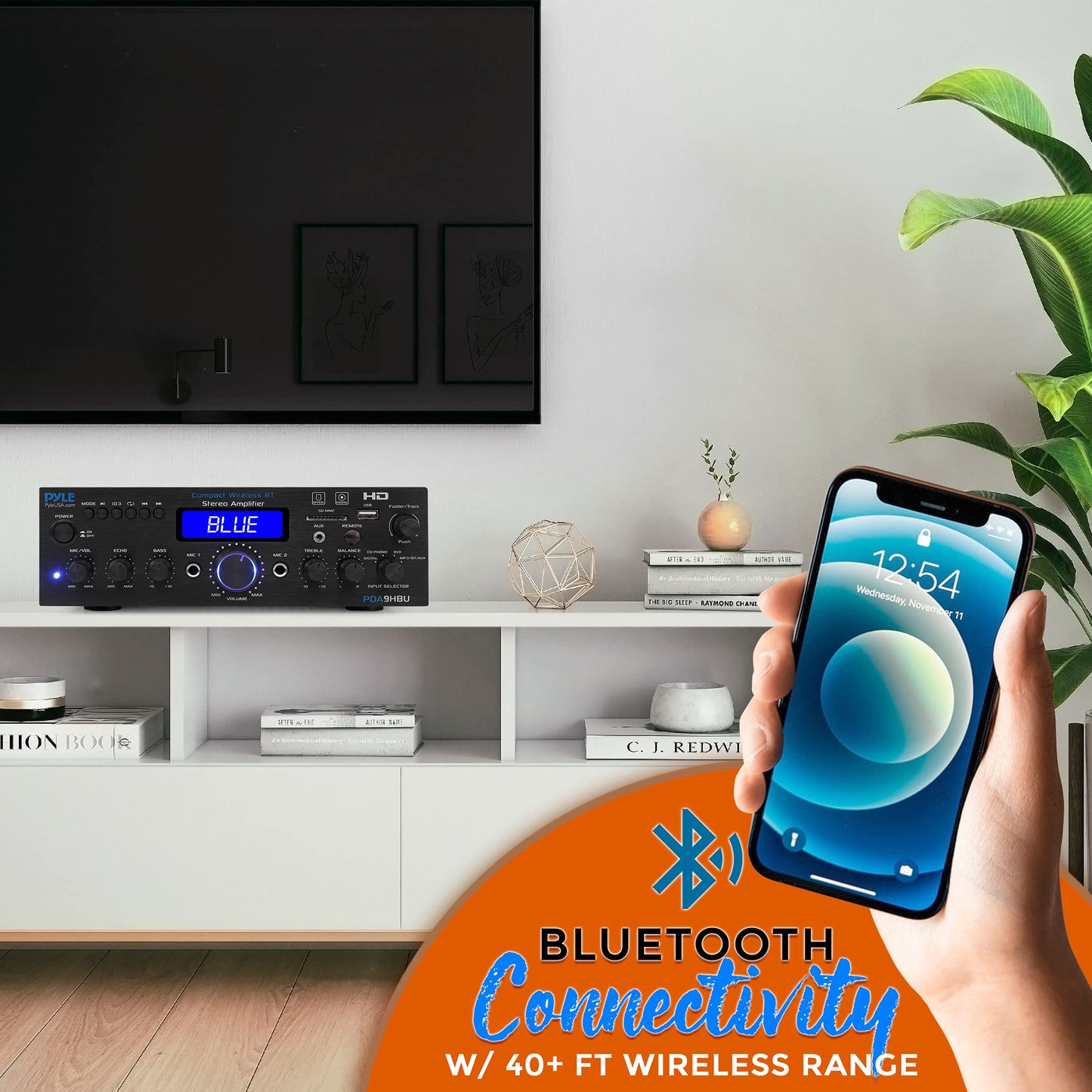 Pyle Wireless Bluetooth Home Stereo Amplifier - Multi-Channel 200 Watt Power Amplifier Home Audio Receiver System w/HDMI, Optical/Phono/Coaxial, FM Radio, USB/SD, AUX, RCA, Mic in - Remote - PDA9HBU