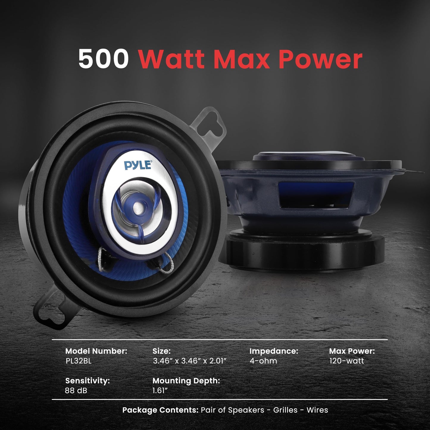 Pyle 2-Way Universal Car Stereo Speakers - 120W 3.5 Inch Coaxial Loud Pro Audio Car Speaker Universal OEM Quick Replacement Component Speaker Vehicle Door/Side Panel Mount Compatible PL32BL (Pair)