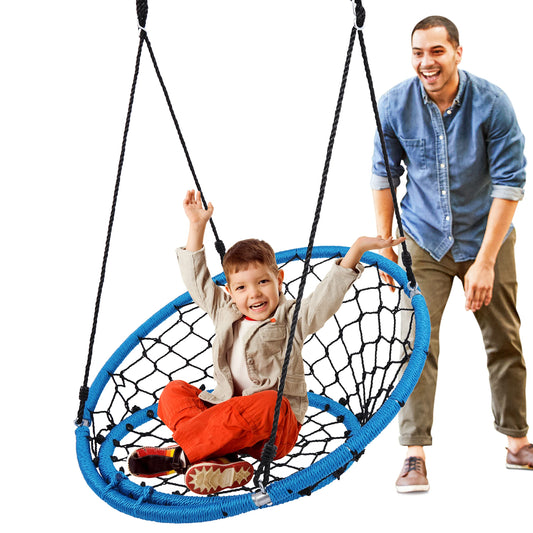 SereneLife Hanging Netted Seat Swing - 35.5" Inch Kids Indoor Outdoor Yard Round Circle Saucer Swing for Trees or Swing Sets - All Season UV Resistant Rope Swing Net Seat - SLSWNG125