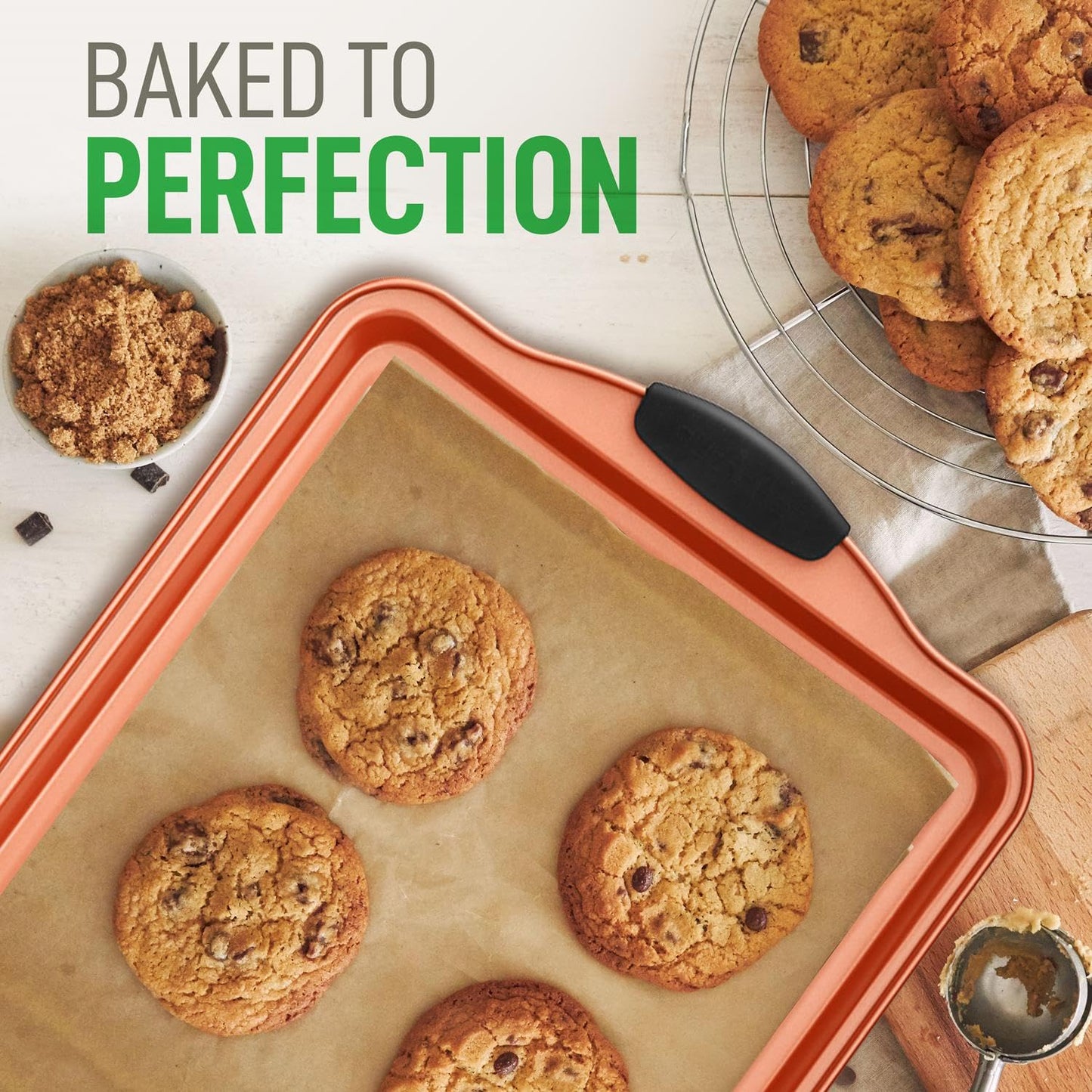 NutriChef 5-Piece Non-Stick Stackable Baking Pan Set – Heavy Duty Carbon Steel Cookie Sheets & Roasting Pan w/ Lid – Easy to Clean, Oven Safe & Wrap Resistance – Perfect for Cakes, Cookies & Baking