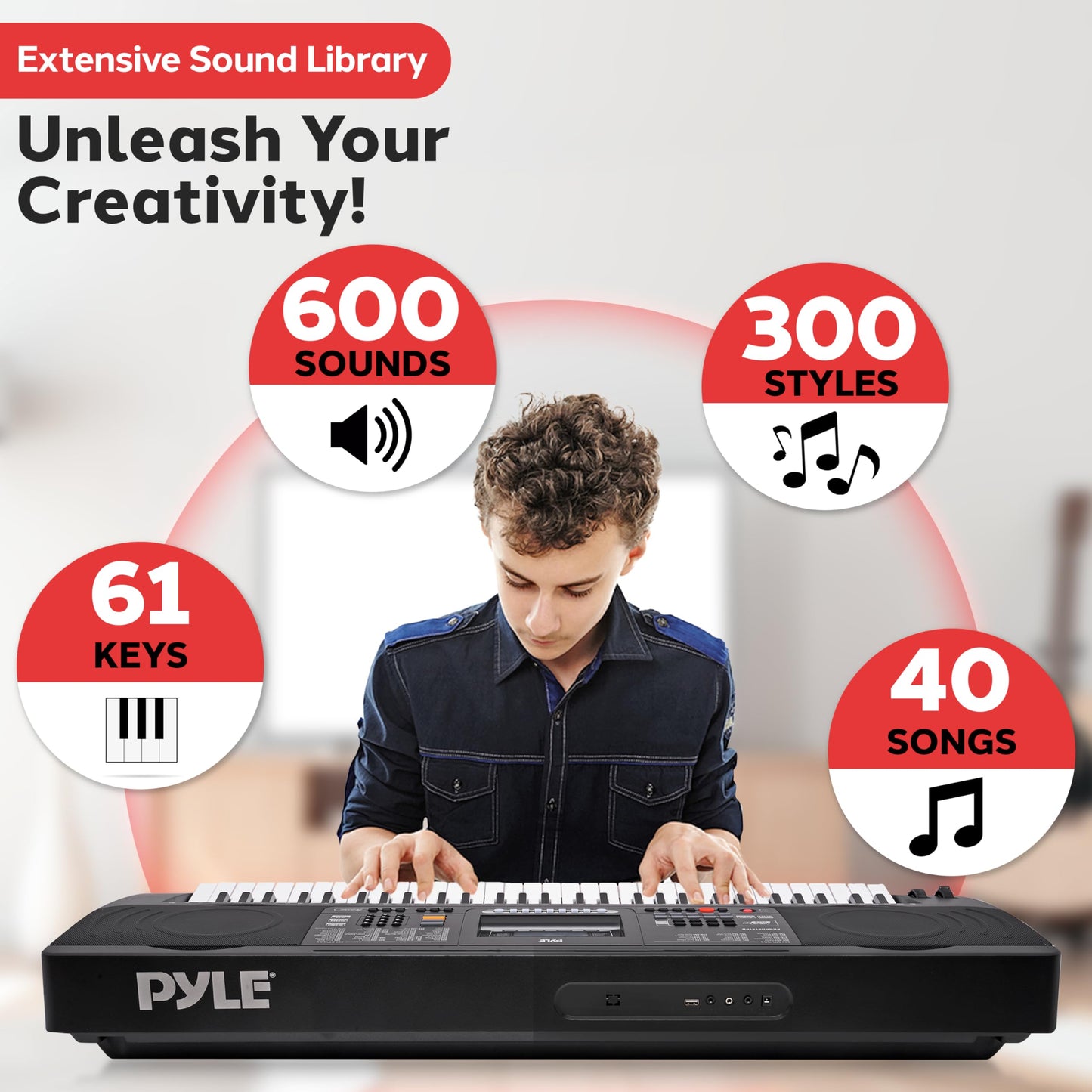Pyle, Digital Musical Karaoke Portable Electronic Piano Includes Water-Resistant Case Bag Stool & Keyboard Stand (61 Keys), Stadard (PKBRD6151PB)