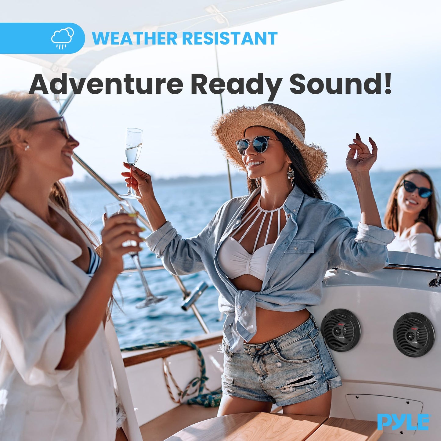 Pyle Boat Bluetooth Marine Stereo Receiver - Marine Head Unit Double DIN Stereo Receiver Power Amplifier & Speaker Kit - Hands-Free Calling, AM/FM/MP3/BT/USB/AUX - Remote, Speakers - Pyle PLMR2DNBK