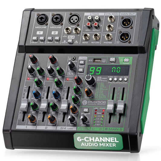 Pyle 6-Channel Audio Mixer - Bluetooth 5.0 Studio Mixer/DJ Controller with Digital Effects - USB Interface - MP3 Compatible - XLR Inputs and LED Display - Audio Mixing Sound Board System - PMX506