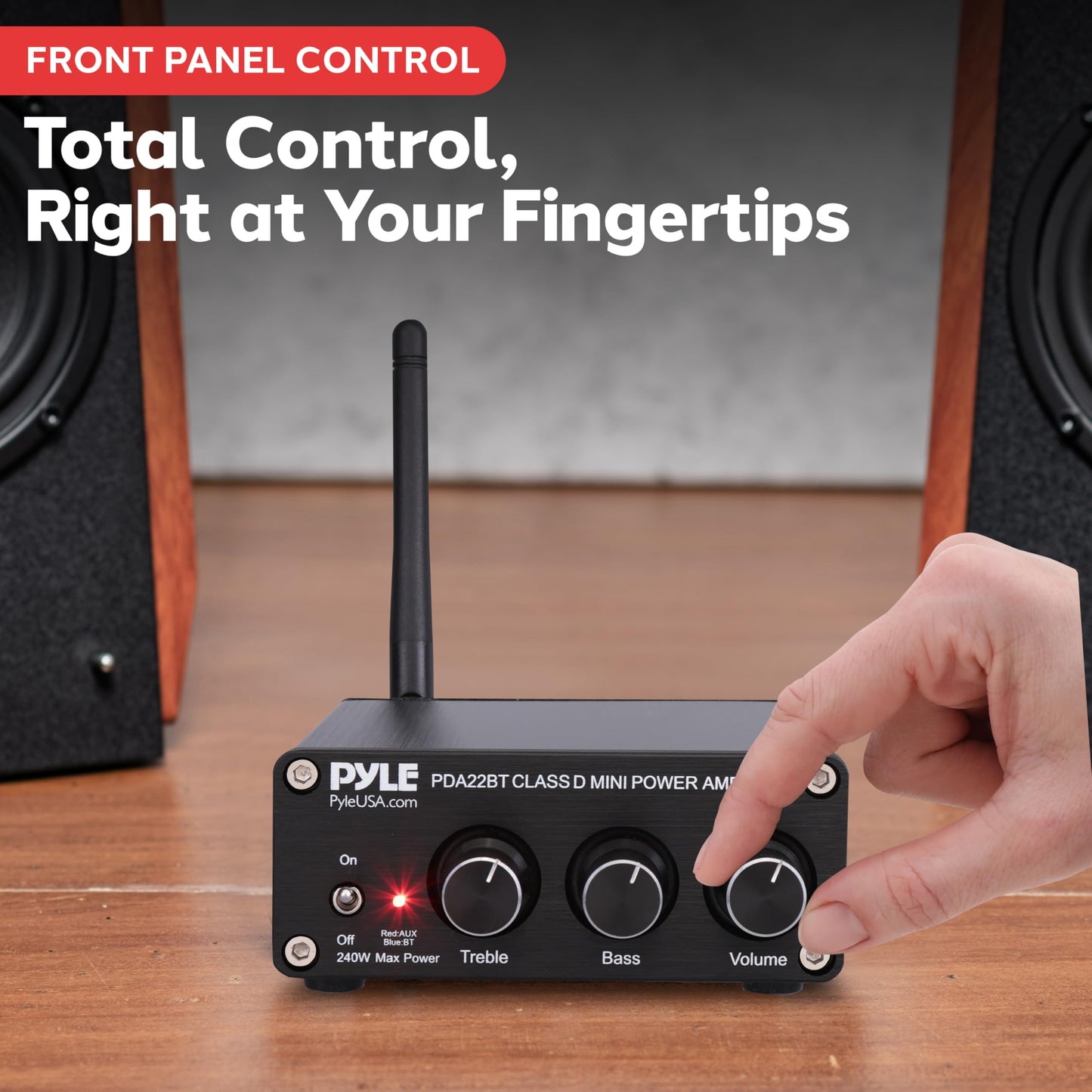 Pyle 200W Bluetooth 5.0 Portable Home Stereo Amplifier - 2 Channel Compact Wireless Mini Receiver with Bass & Treble Control - for Indoor - Outdoor - Garage - Desktop - Portable Speaker - PDA22BT
