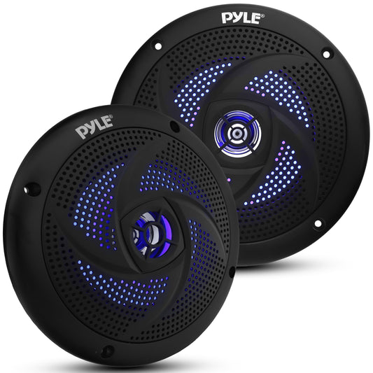 Pyle Marine Waterproof Speakers 6.5” - Low Profile Slim Style Wakeboard Tower and Weather Resistant Outdoor Audio Stereo Sound System with LED Lights and 240 Watt Power - 1 Pair in Black - PLMRS63BL