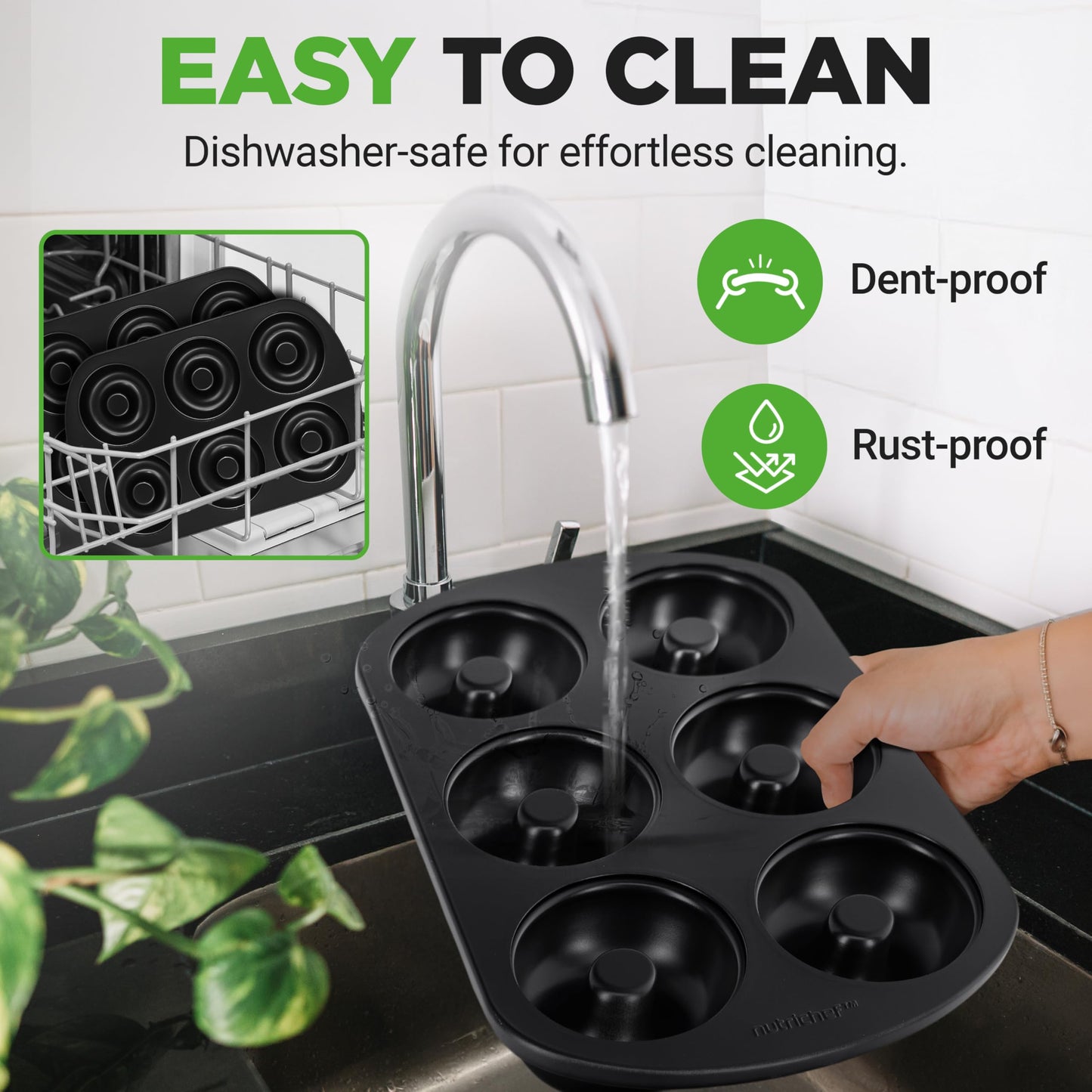 NutriChef Nonstick Donut Pans for Baking | 6 Durable & Easy to Clean Doughnut Molds | Fits Full-Sized Doughnuts | Oven Safe Up To 450F | Bake Perfect Donuts & Bagels | 12.5 x 8.5 Donut Trays | 2 Pack