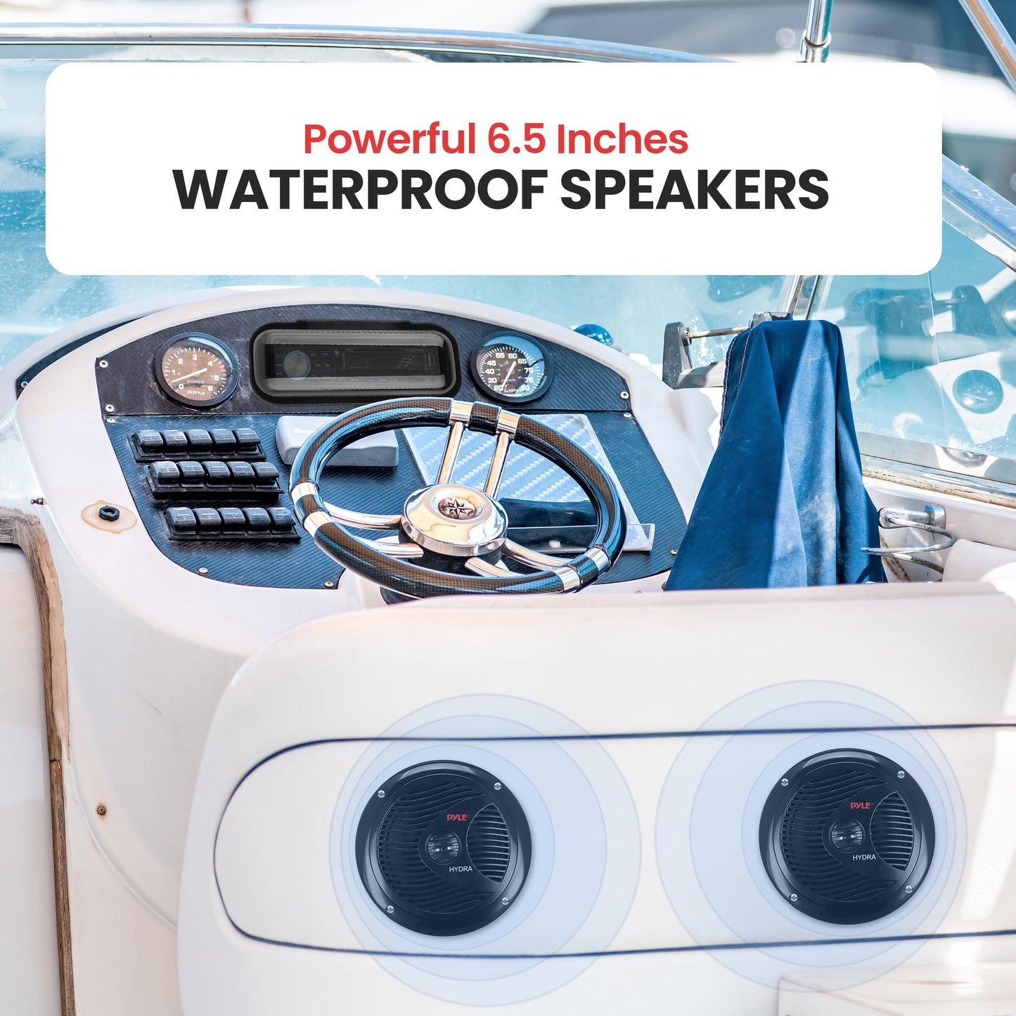 Pyle, Bluetooth Car Stereo, Single DIN Radio, Marine Stereo Receiver Kit with Waterproof 6.5” Speakers, MP3/USB/SD/AUX/FM, Built-in Microphone, Remote Control, Water-Resistant Radio Shield