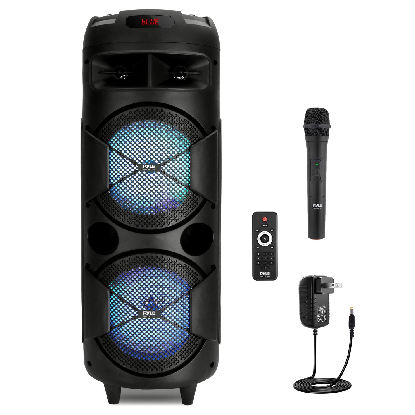 Pyle Outdoor Bluetooth Speakers, 300W High-Powered PA System, 8" Rechargeable Bluetooth Speaker with Microphone, BT Karaoke Audio System-FM/AUX/MP3/USB, Carry Handle-Wireless Mic, Remote Control