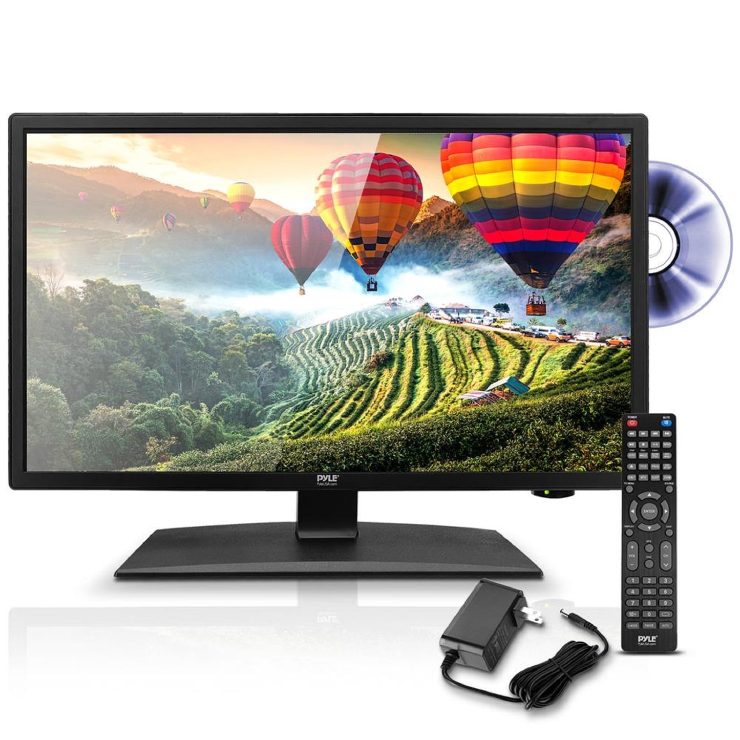 Pyle 21.5 Inch 1080p LED RV Television - Slim Flat Screen Monitor FHD Small TV w/HDMI, RCA, Multimedia Disk/DVD Combo, 12/24 Volt Car Adapter, Wall Mount, Works w/Mac PC, Includes Remote Control