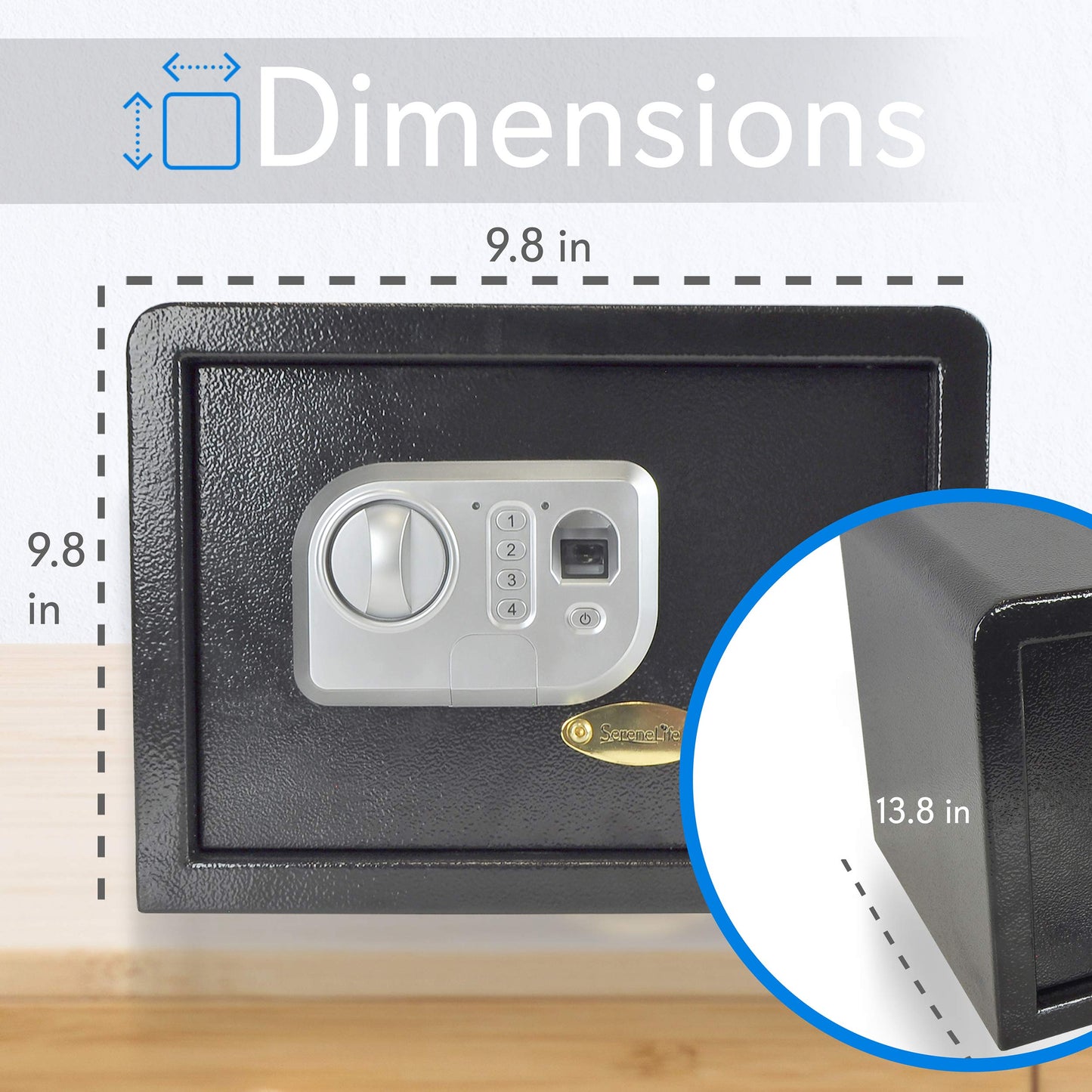 SereneLife Electronic Safe Box | Heavy Duty Money Safe | Digital Touch Pad Lockbox with Code and 2 Keys | Small Safe Box for Home or Office, Secure Cash, Jewelry, Firearms | 13.8’’ x 9.8” Black