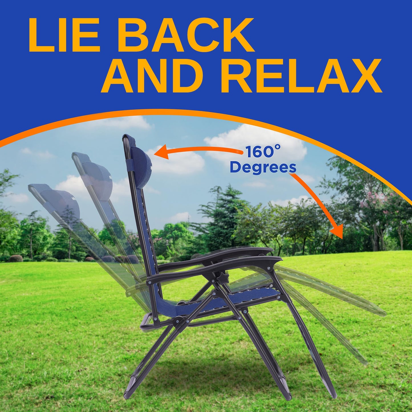 SereneLife Zero Gravity Chairs Set of 2 - Adjustable Outdoor Lounge Chairs with Side Table, Cup Holders, Removable Pillows, Folding Portable Camping Chairs for Patio, Backyard, Beach - Blue
