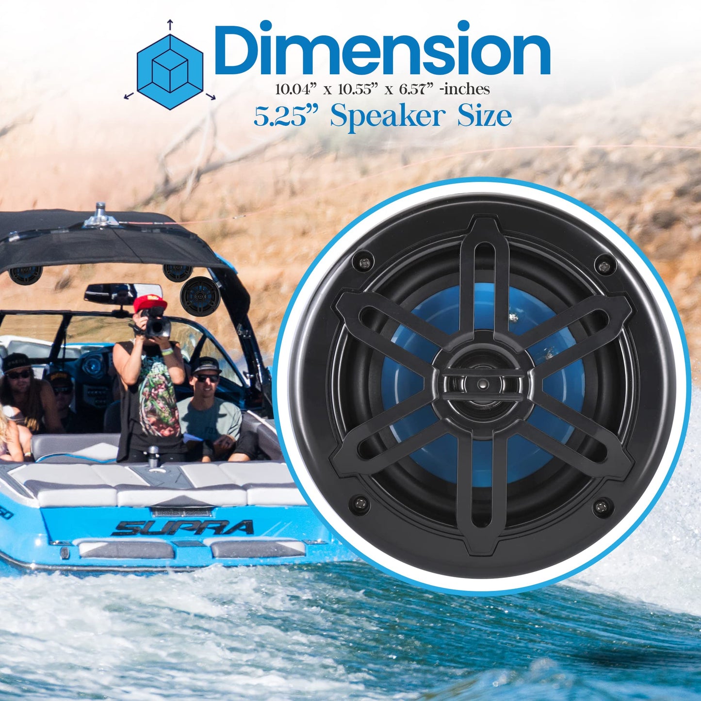 PyleUsa 5.25”Waterproof Off-Road Speakers-180W 2-Way Marine Woofer Sound System w/ 360° Rotatable Bracket, Full Range Outdoor Audio Stereo Speaker for Motorcycle ATV Jeep Boat, Includes Bracket(Black)