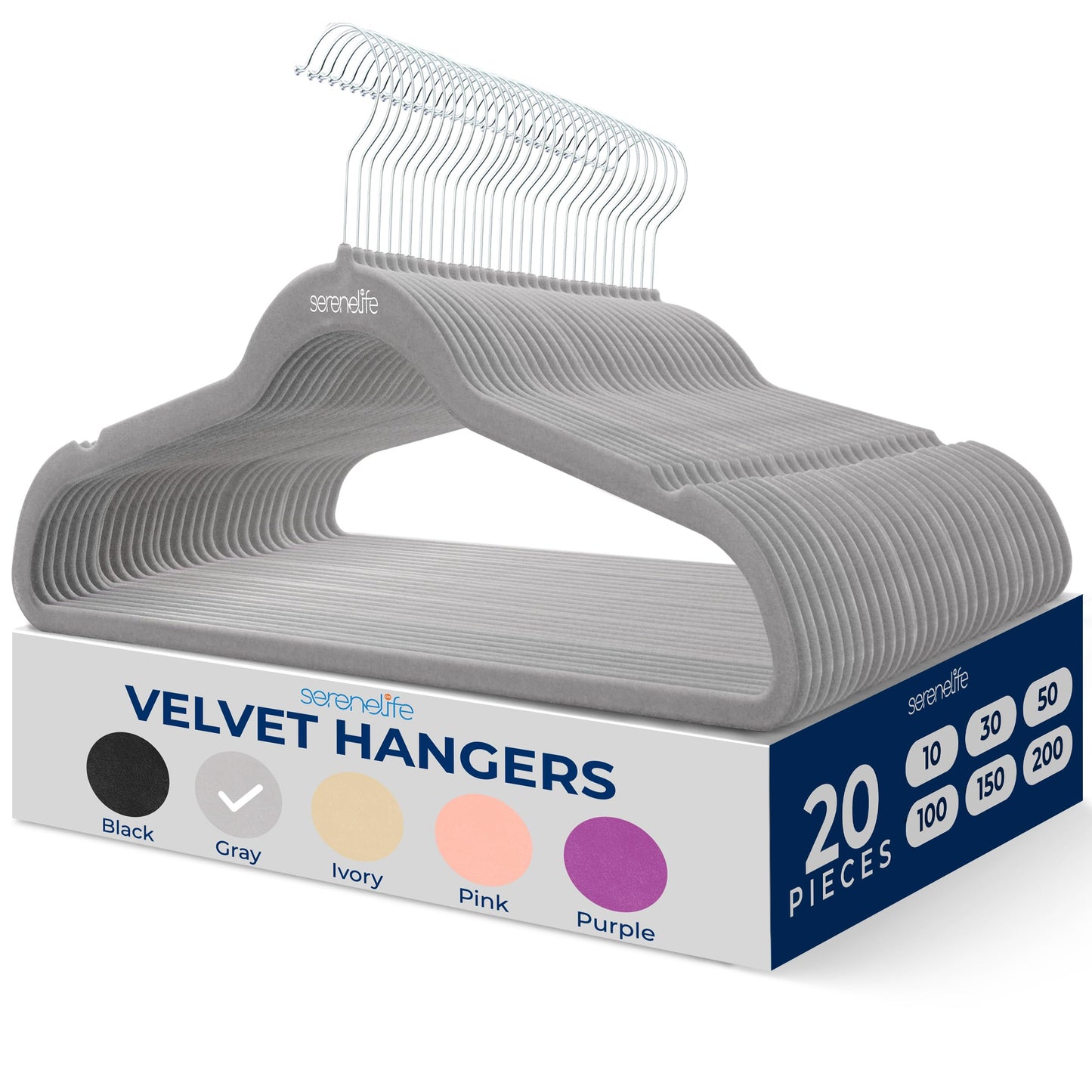 SereneLife 20 Pack Velvet Hangers - Non-Slip Felt Hangers with 360° Swivel Hook - Ultra-Thin, Lightweight, Space Saving for Shirts, Sweaters, Hoodies, Kids Clothes & Dresses