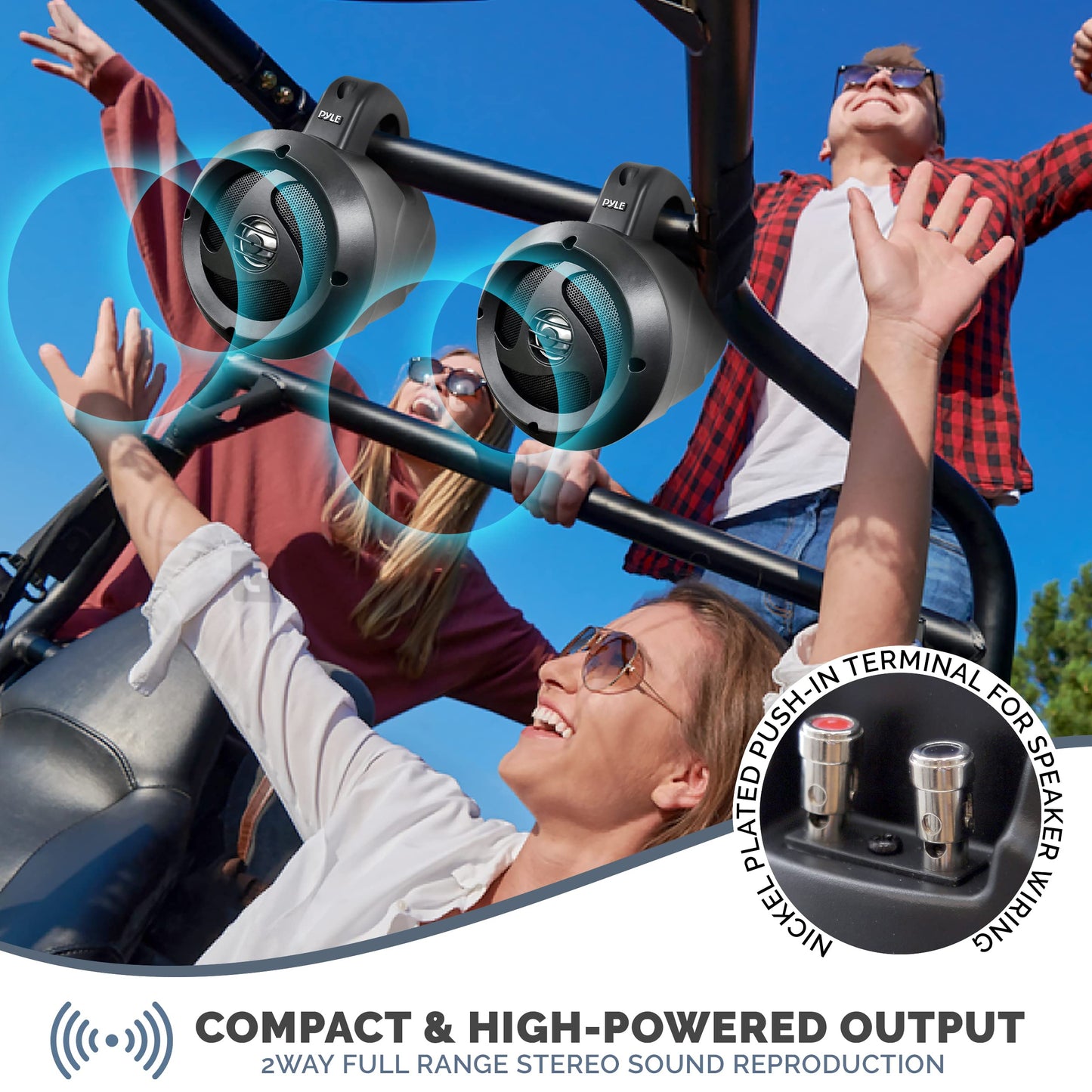 Pyle 2-Way Passive Waterproof Off-Road Speaker System - 4 Inch 900w Peak, Marine Grade Wakeboard Tower Speakers, Full-Range Outdoor Audio Speaker for ATV, UTV, Quad, Jeep, Boat - 1 pair - Black
