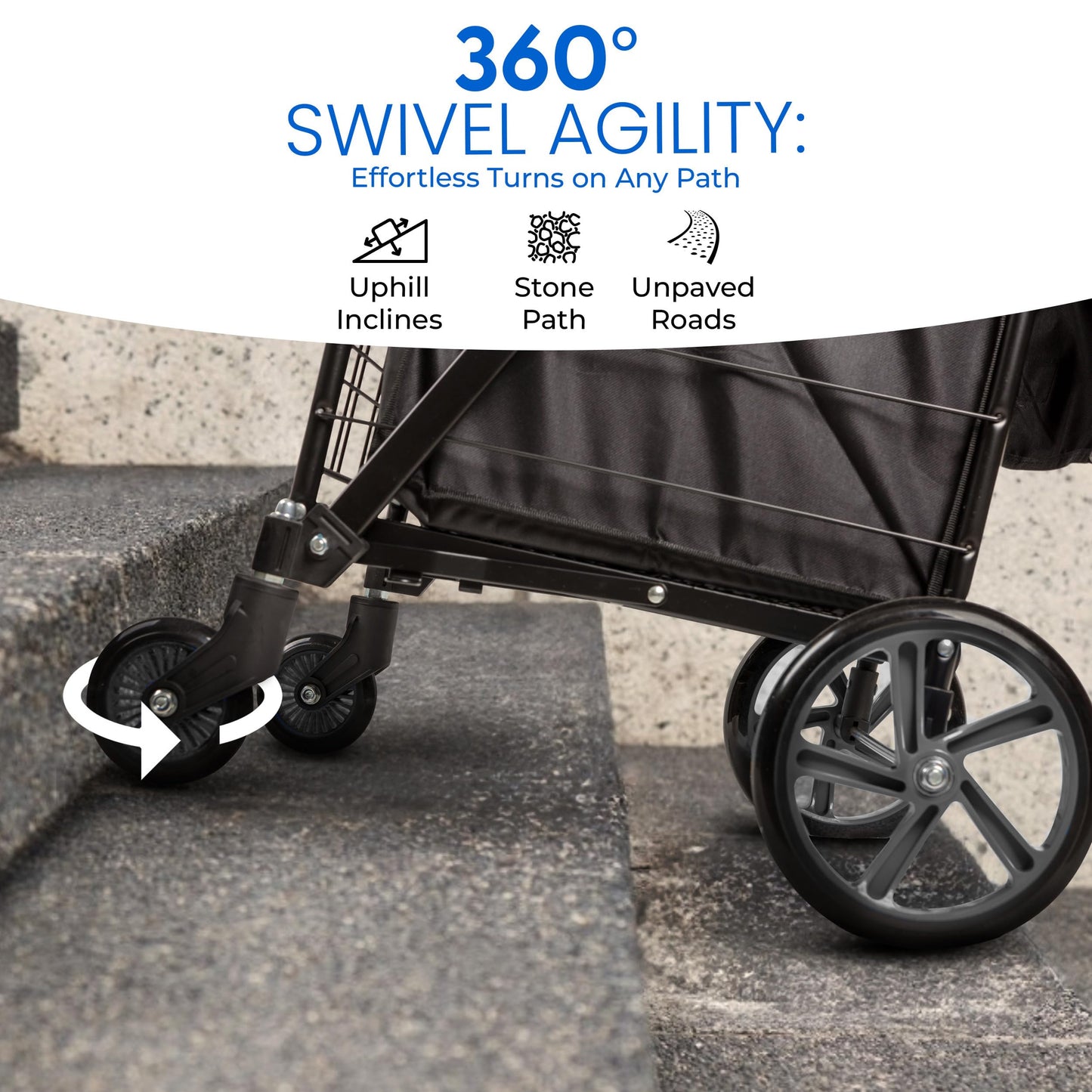 SereneLife Small Compact Folding Shopping Cart with Removable Waterproof Liner – 360° Swivel Wheels, Rust‑Proof Steel Frame, 70 lb Capacity – Portable Grocery, Laundry & Travel Cart (Black)