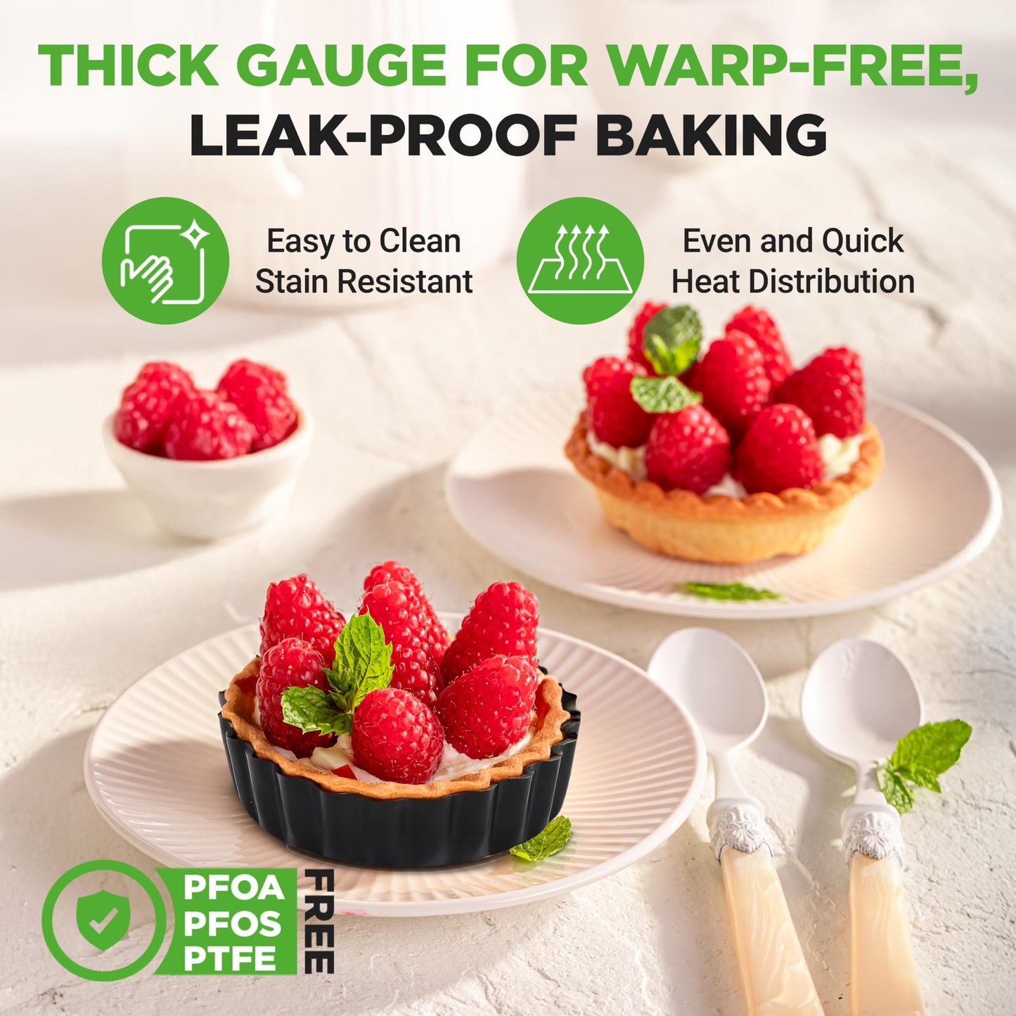 NutriChef Mini Tart Pans 10 Nonstick Molds With Removable Bottoms | 4 Inch Heavy Duty Steel Quiche Pans | Oven & Dishwasher Safe | Fluted Sides for Sweet & Savory Foods | Includes 200 Parchment Papers
