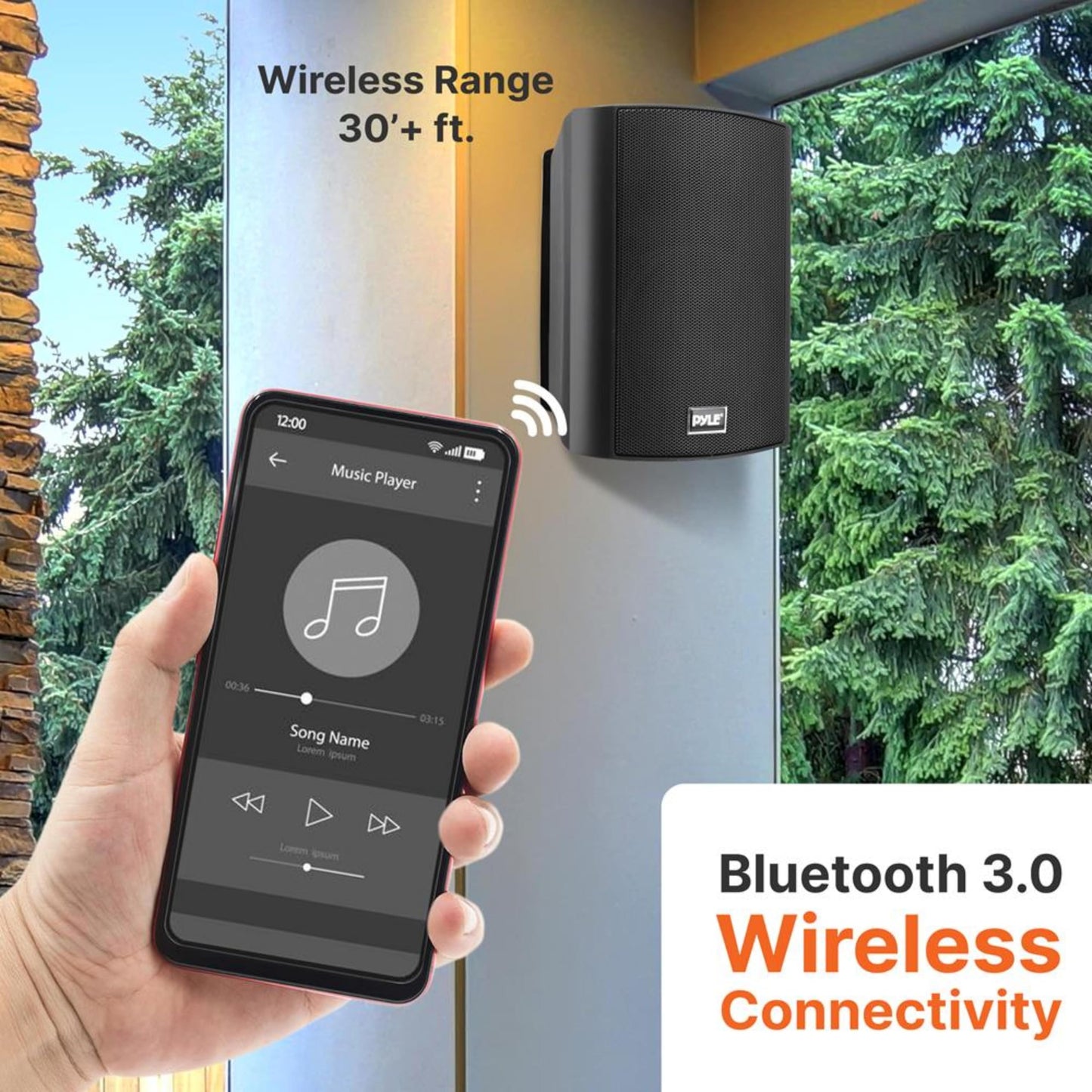 Pyle Waterproof Wall Mount Speaker System - 5.25 Inch Active + Passive Pair Wireless Bluetooth Compatible Indoor/Outdoor Stereo Sound Set with AUX IN - Pyle PDWR52BTBK (Black)