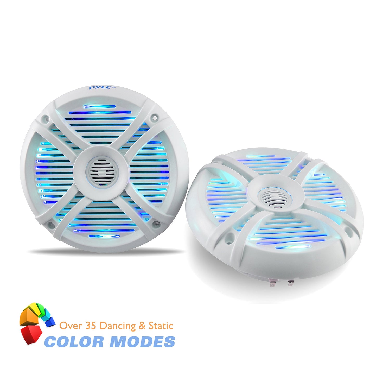 Pyle 6.5” Dual Waterproof Marine Speakers - 250W Outdoor Car/Boat Radio Stereo Speakers Waterproof/Weather Proof Marine Stereo Speakers System Pair- LED Light Mount Kit Speaker Wire Grill PLMRX68LEW