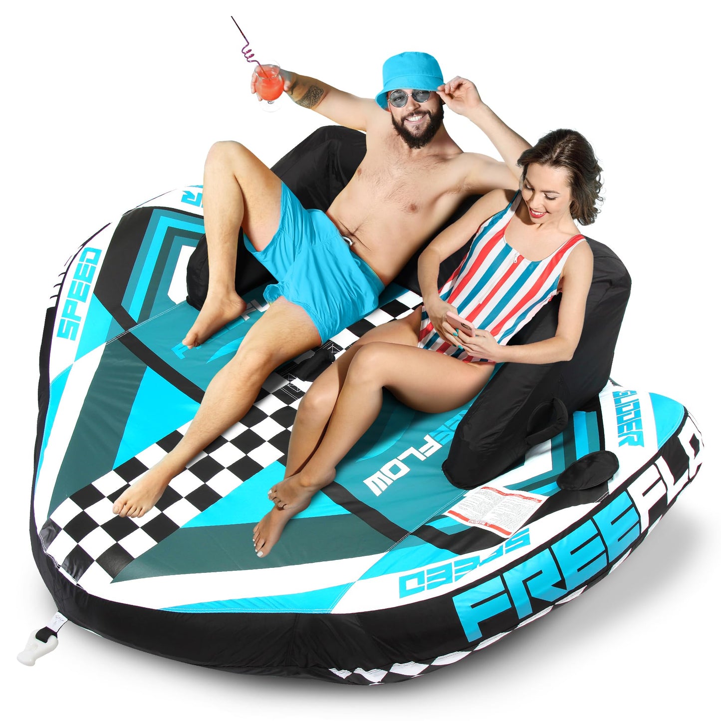 SereneLife Heavy-Duty Inflatable Towable Booster Tube - Two Person Water Tube Boating Float Tow Raft