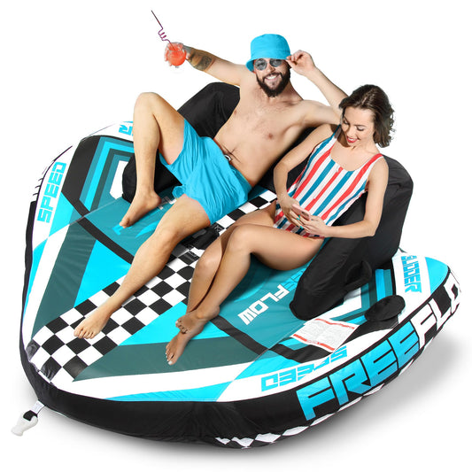 SereneLife Heavy-Duty Inflatable Towable Booster Tube - Two Person Water Tube Boating Float Tow Raft