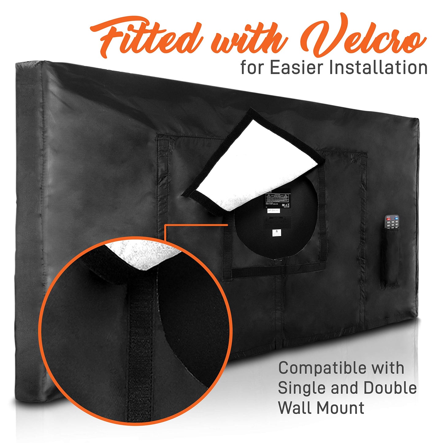 SereneLife Waterproof TV Cover for 30-32 inch TV – Indoor/Outdoor Weatherproof Television with Bottom Cover, Thick Fabric, Dustproof with Remote Control Pocket, Black