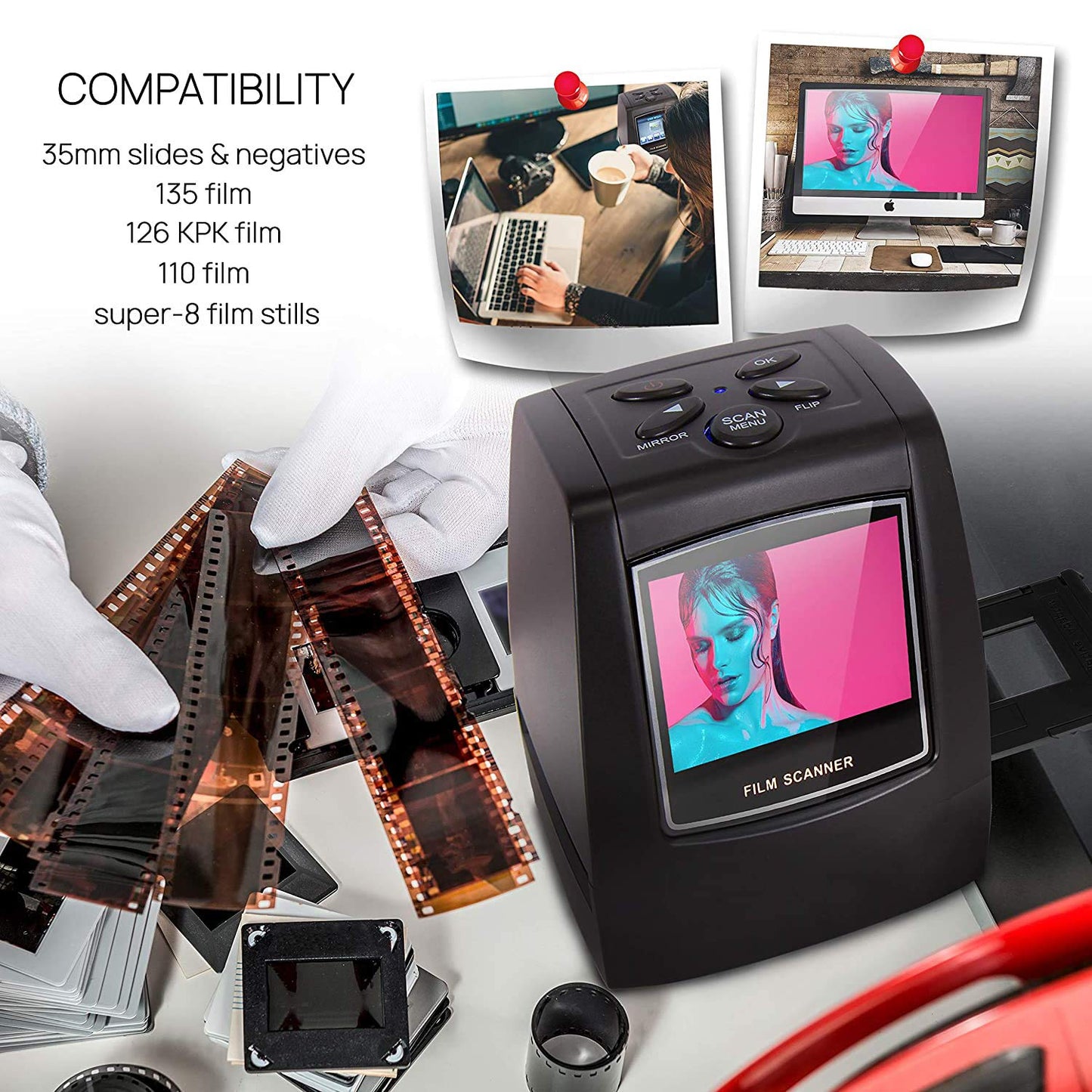 Pyle 2.4 Inch Photo Film Scanner Slide Digitizer Digital 35mm Image Converter with TV Output and Built in LCD Display for Image Preview, Black