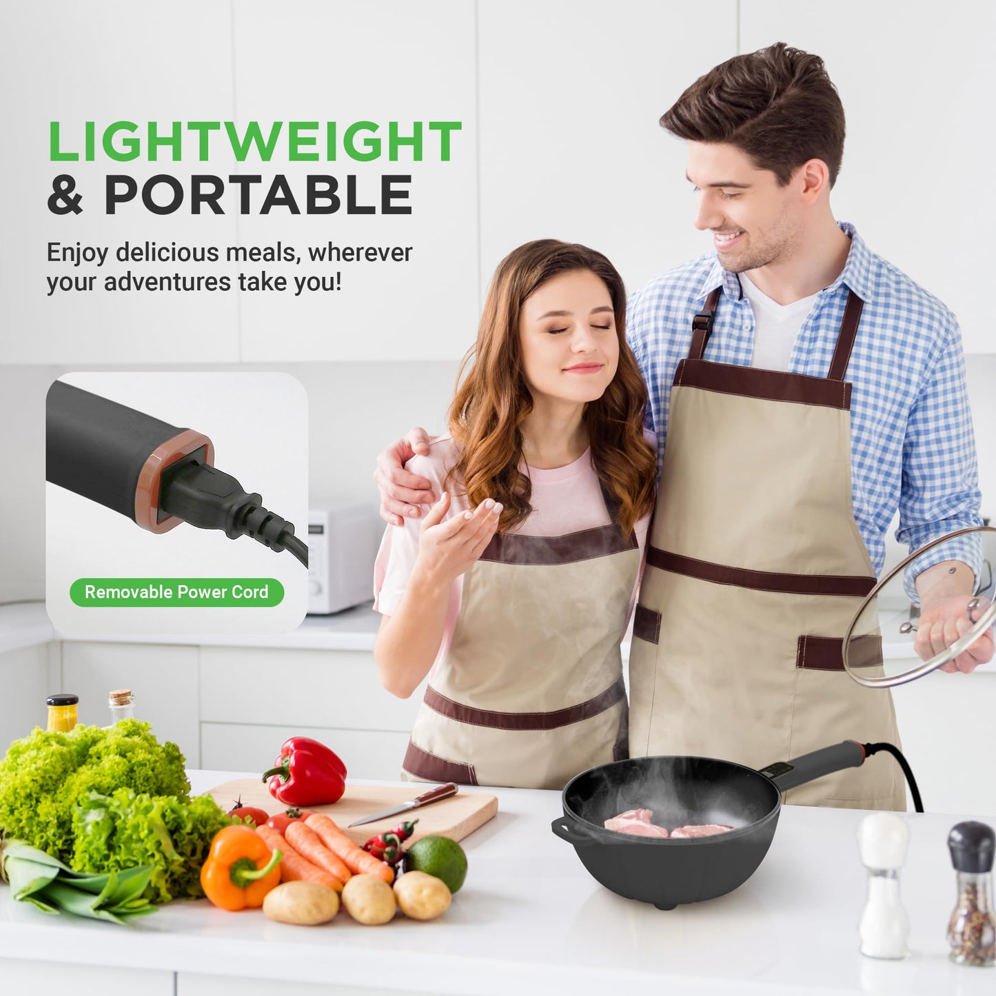 Nutrichef 4L Electric Frying Pan & 4L Steamer | Multifunctional Portable 1000W Non-Stick Pot for Cooking | Durable Heat Safe Handle | Touch Control Panel | Electric Hot Pot | Black
