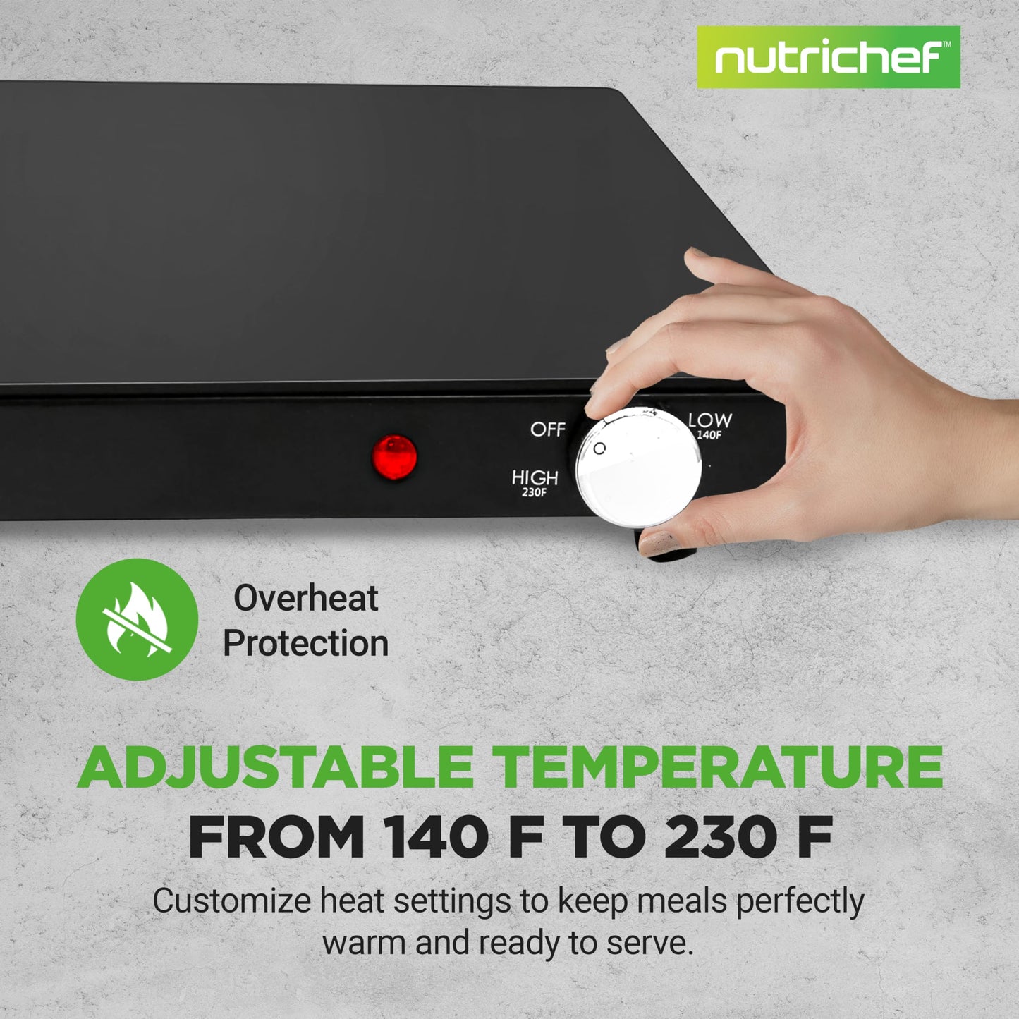NutriChef Electric Warming Tray | Glass Surface Hot Serving Tray | Adjustable Temperature 140°F to 230°F | Energy Efficient & Space Saving | Perfect for Buffets,Parties & More | 21.2 x 16.5 IN | Black
