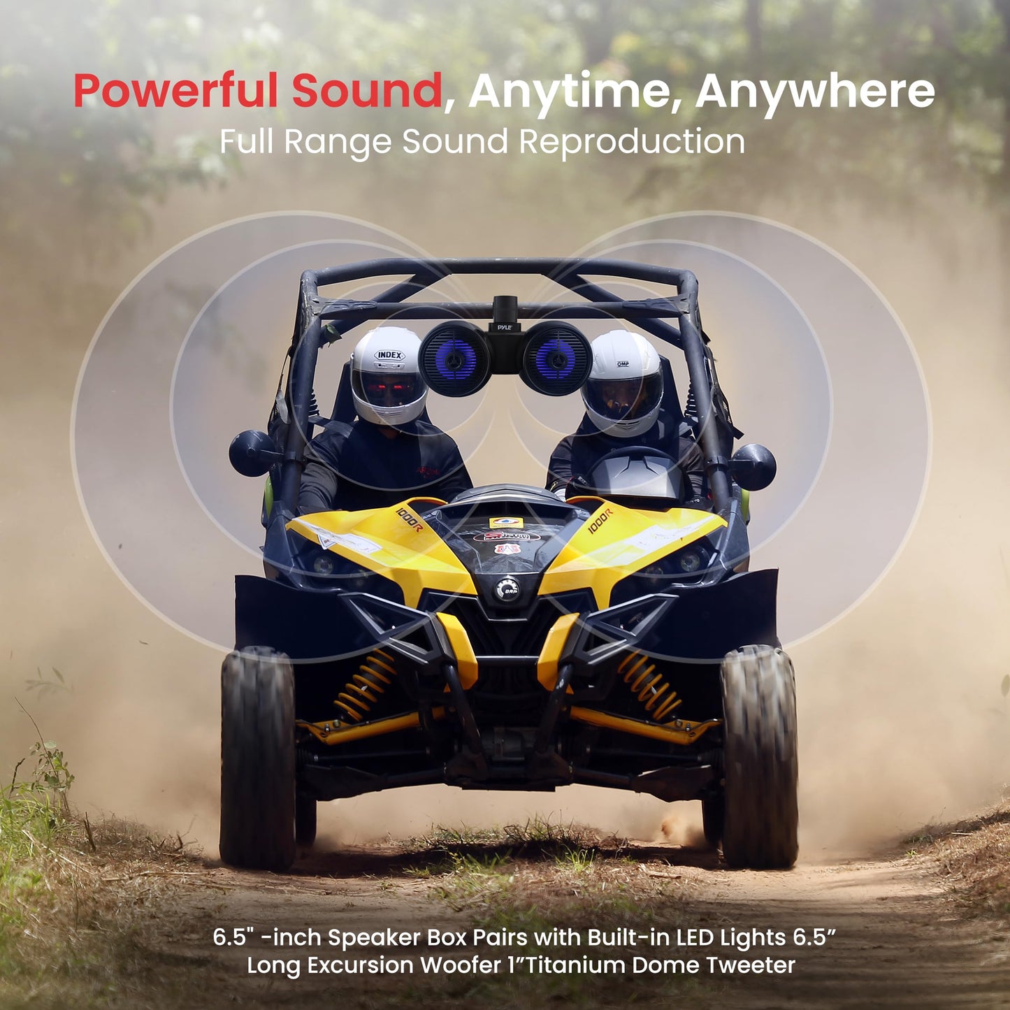 Pyle Dual Bluetooth Off-Road Speakers - 6.5” 200W 2-Way Marine Waterproof Wakeboard Tower Sound System w/LED Light, Full Range Outdoor Stereo Speaker for Car ATV Jeep Boat, Includes Brackets (Black)