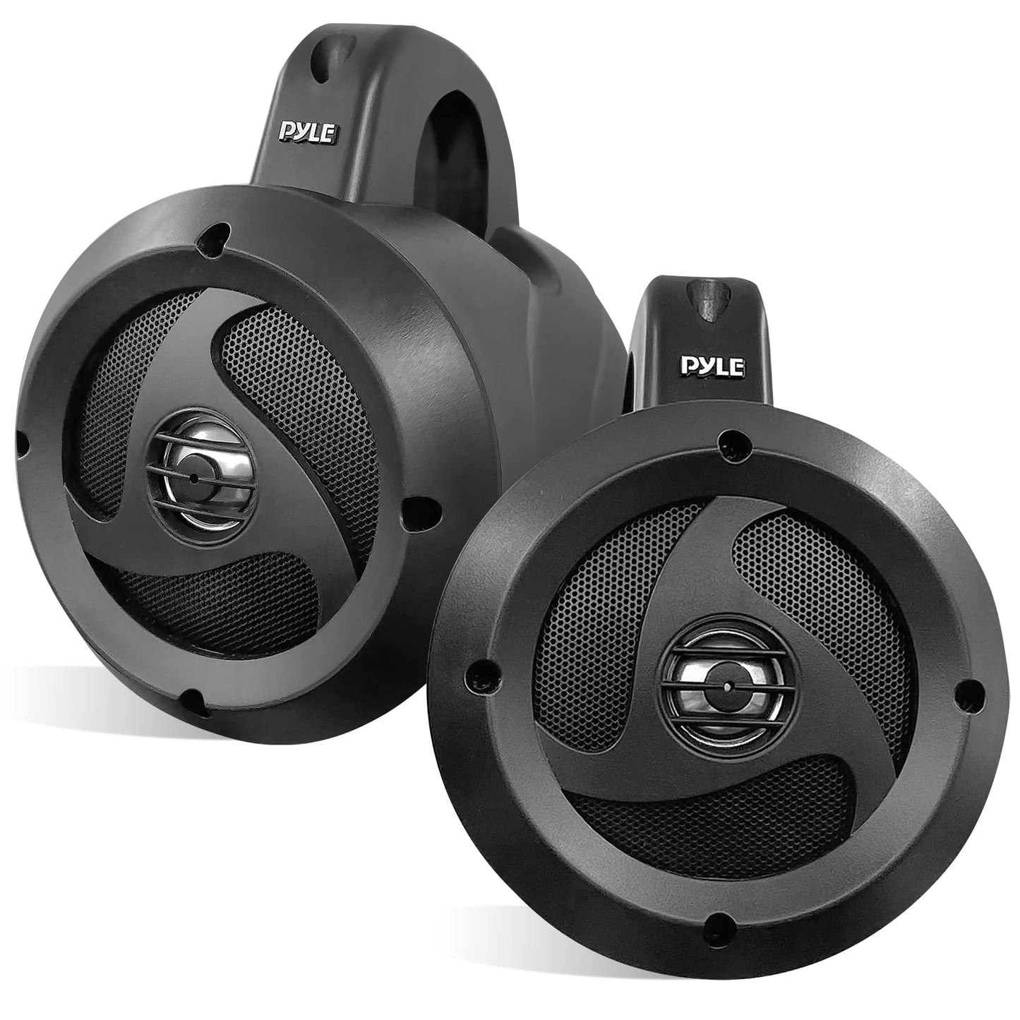 Pyle 2-Way Passive Waterproof Off-Road Speaker System - 4 Inch 900w Peak, Marine Grade Wakeboard Tower Speakers, Full-Range Outdoor Audio Speaker for ATV, UTV, Quad, Jeep, Boat - 1 pair - Black