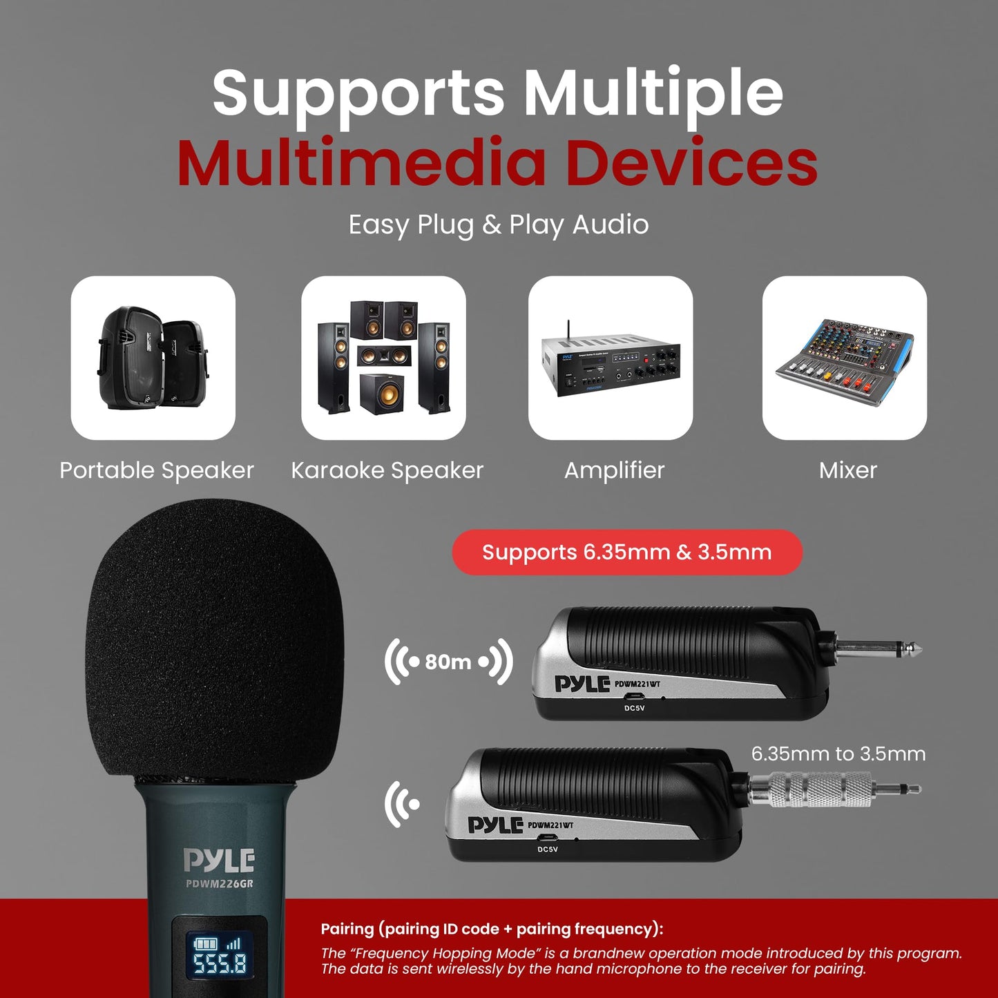 Pyle 4 Channel Wireless Microphone System, Portable UHF Band Receiver System, Independent Channel Controls, RF Signal LCD Indicator, Digital Audio Microphone Set with 4 Handheld Microphones (Green)