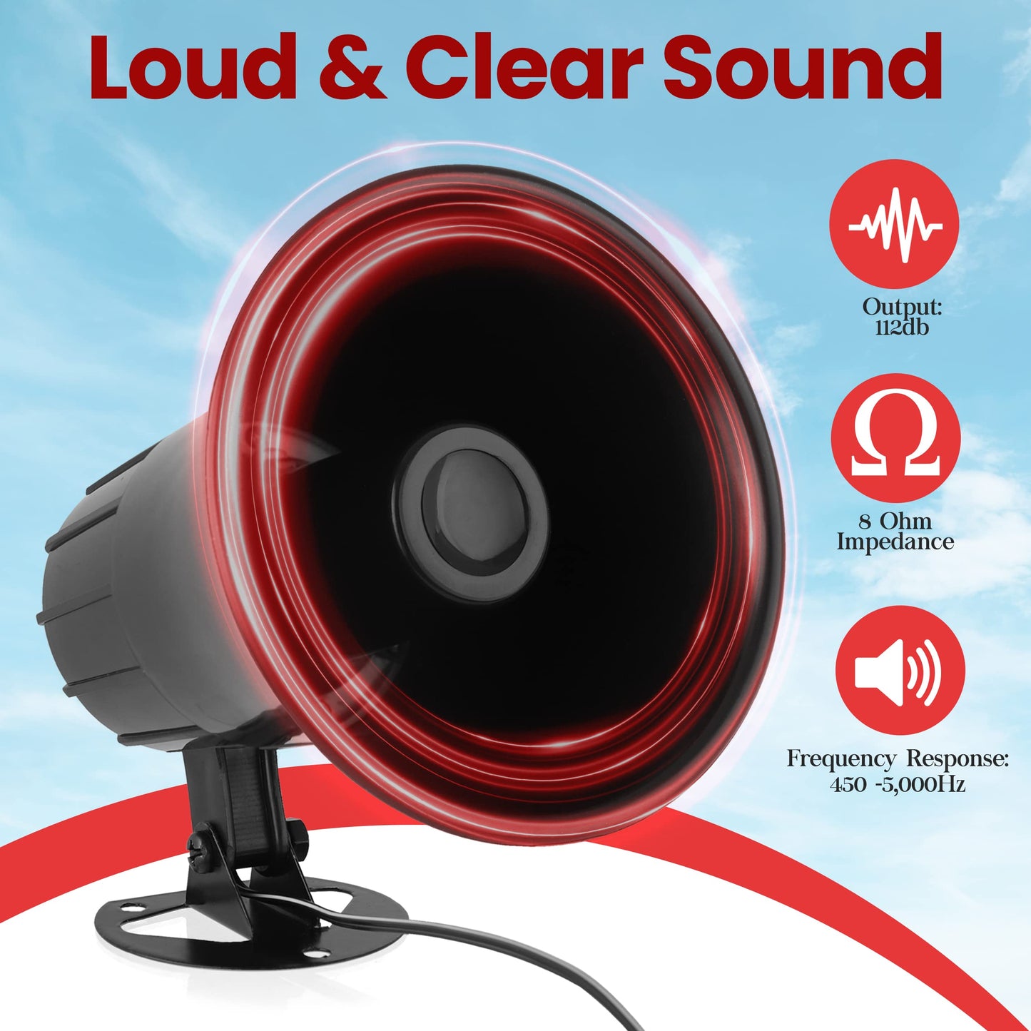 Pyle Portable PA Speaker - All-Weather Mono Trumpet Horn Speaker, 5” Outdoor PA System with 25W Peak Power, 8 Ohms Impedance, 180° Adjustable Swiveling Bracket for Easy Maneuverability