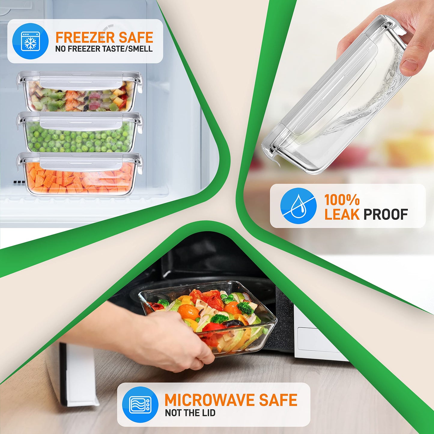 NutriChef 10-Piece Superior Glass Food Storage Containers Set (5 Containers + 5 Locking Lids),Stackable Meal-prep Design, BPA-free Airtight Clear Locking lids with Vent Lids & Air Hole, Gray