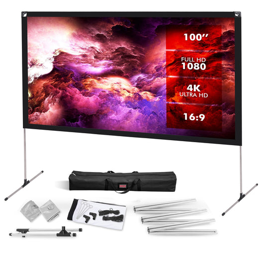 Pyle Foldable Portable Projector Screen - 120" 16:9 HD 4K Lightweight Indoor Outdoor Anti-Crease Movie Projection Display - for Home Theater, Party, Office, Classroom