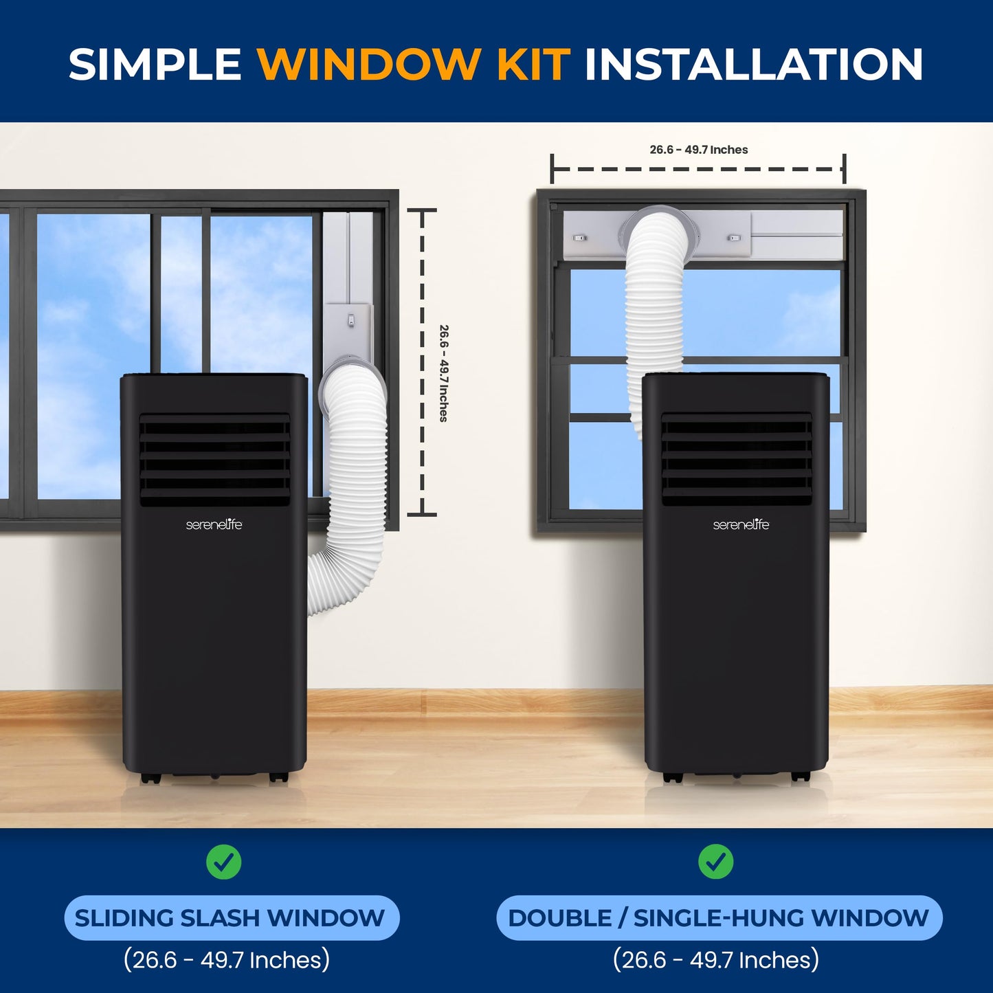 SereneLife 8000 BTU Portable Air Conditioner - 3-in-1 Portable AC Unit for Bedroom Up to 300 Sq.Ft, 24H Timer, Remote Control, Sleep Mode, Wheels, with Window Mount Kit, Black