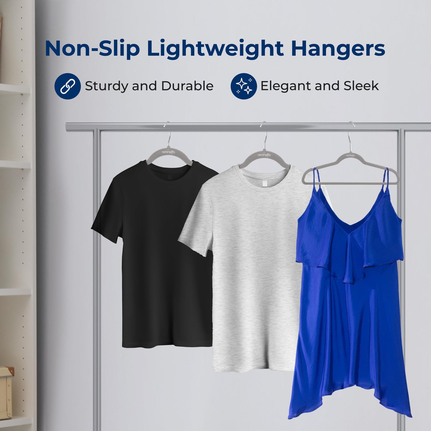 SereneLife 200-Pack Velvet Hangers – Space-Saving Non-Slip Gray Clothes Hangers with 360° Swivel Hooks, Heavy Duty Ultra-Thin Design for Coats, Shirts, Dresses & More – Durable & Lightweight