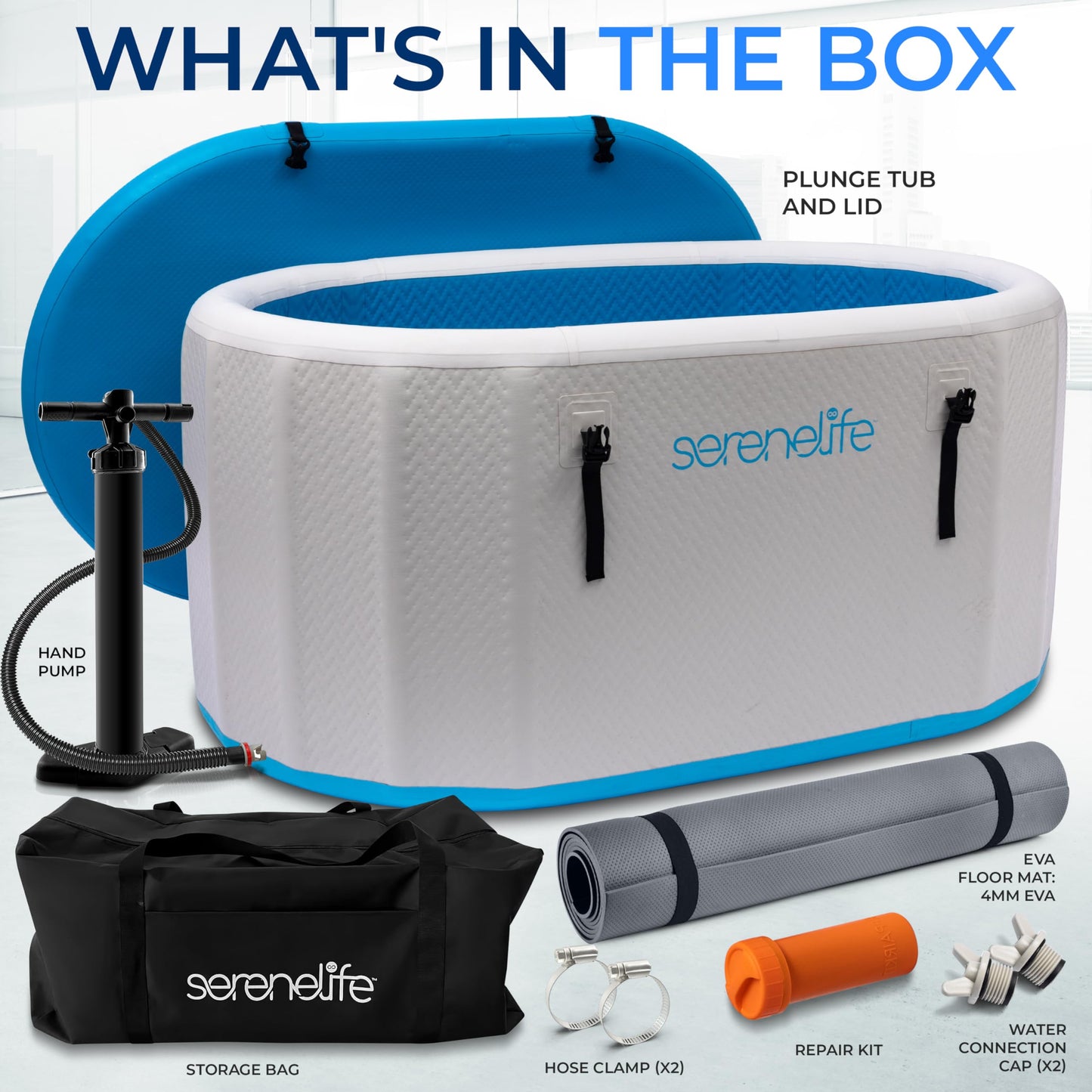 SereneLife Inflatable Cold Plunge Tub Ice Bath, 105 Gal One Person Ice Bath Tub with Lid, Drop Stitch PVC, Double Layer Seals, Heavy Duty Cold Plunge Therapy Recovery Pod for Athletes