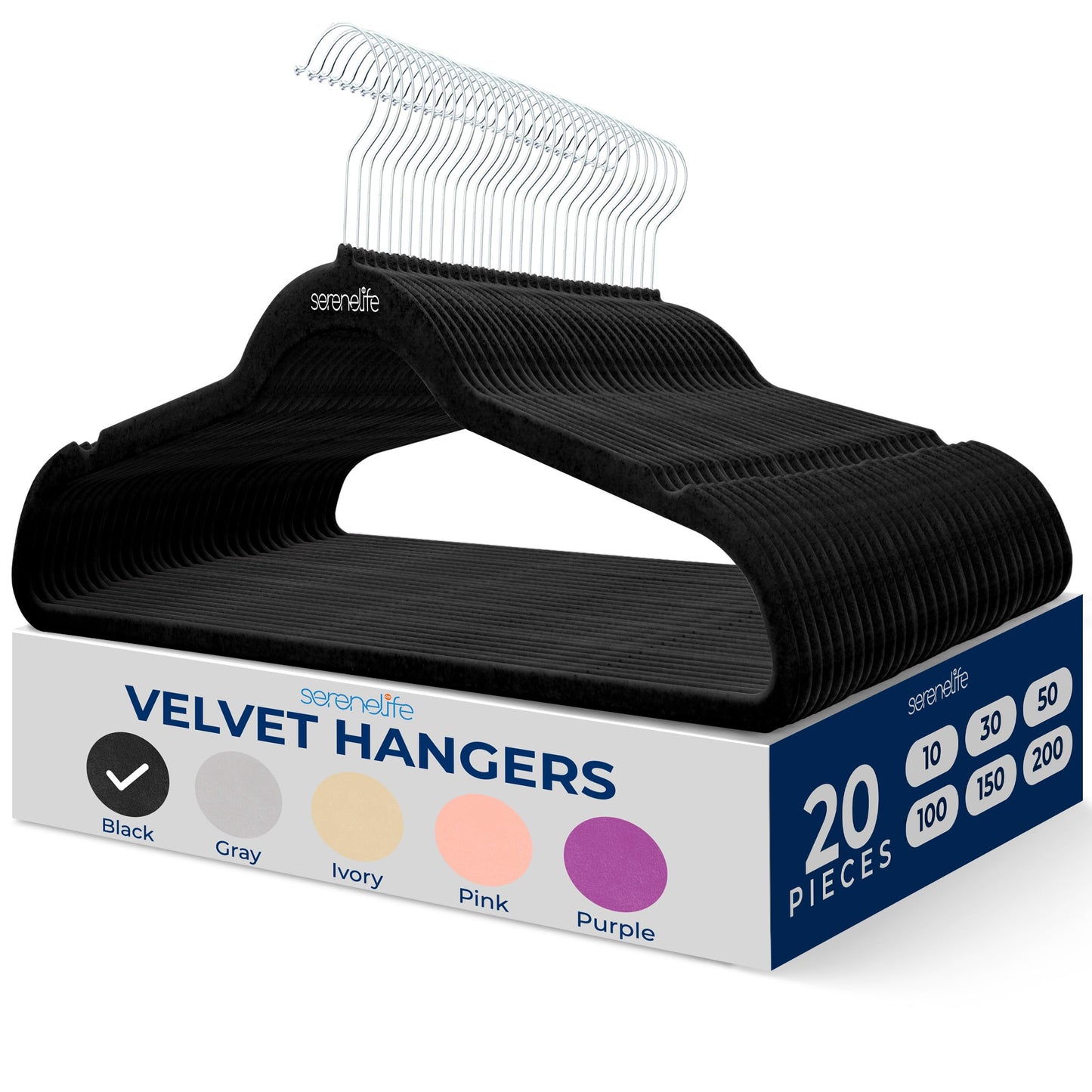 SereneLife 20 Pack Velvet Hangers - Non-Slip Felt Hangers with 360° Swivel Hook - Ultra-Thin, Lightweight, Space Saving for Shirts, Sweaters, Hoodies, Kids Clothes & Dresses
