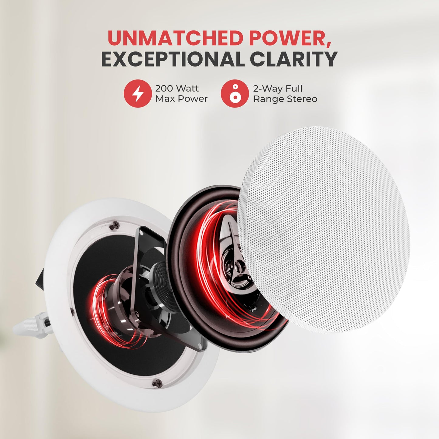 Pyle 6.5” 4 Bluetooth Flush Mount In-wall In-ceiling 2-Way Speaker System Quick Connections Changeable Round/Square Grill Polypropylene Cone & Tweeter Stereo Sound 4 Ch Amplifier 200 Watt - PDICBT266