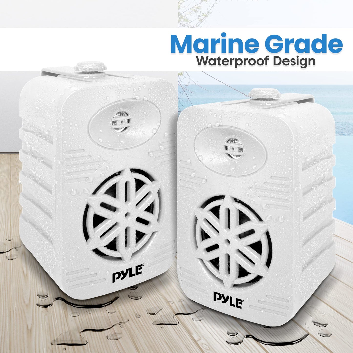 PyleUsa Indoor Outdoor Speakers Pair - 300 Watt Dual Waterproof 4” 2-Way Full Range Speaker System w/ 1/2” High Compliance Polymer Tweeter - in-Home, Boat, Deck, Patio, Poolside (White) - PDWR45WT