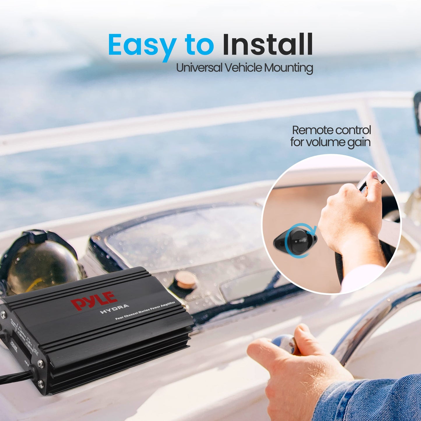 Pyle 800W 4-Channel Hydra Marine Micro Amplifier - Waterproof - GAIN Level Controls - RCA Stereo Input - 3.5mm Jack - MP3 - Volume Control - Short Protection - For Boat & Vehicle Use - PLMRMP3B