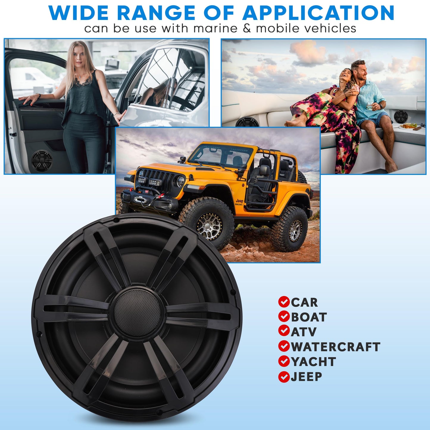 PyleUsa 12” Slim Marine Subwoofer-500W 4 Ohm Waterproof Car Component Speaker System,Low Profile PP Cone w/Rubber Edge, 50 Oz Magnet 2.5" Voice Coil,for Custom Audio Boat Truck Mobile Vehicle (Black)