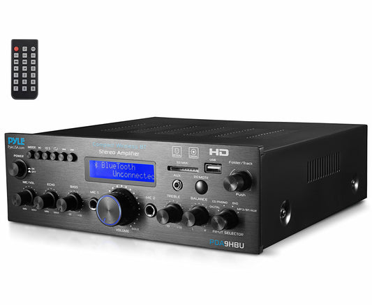 Pyle Wireless Bluetooth Home Stereo Amplifier - Multi-Channel 200 Watt Power Amplifier Home Audio Receiver System w/HDMI, Optical/Phono/Coaxial, FM Radio, USB/SD, AUX, RCA, Mic in - Remote - PDA9HBU