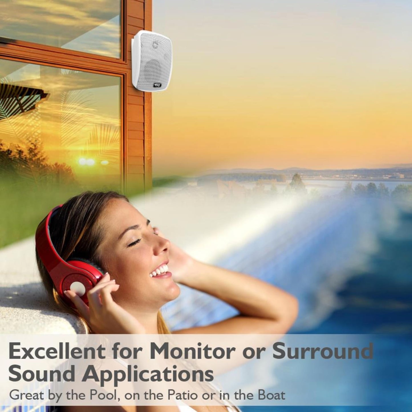Pyle Outdoor Bluetooth Wireless Speaker System-2-way Active/Passive Pair - 6.5in, 800Watt Peak Power,Weatherproof,Wall/Ceiling Mounted Speakers w/ Metal Grill, Universal Mount, Indoor/Outdoor-White