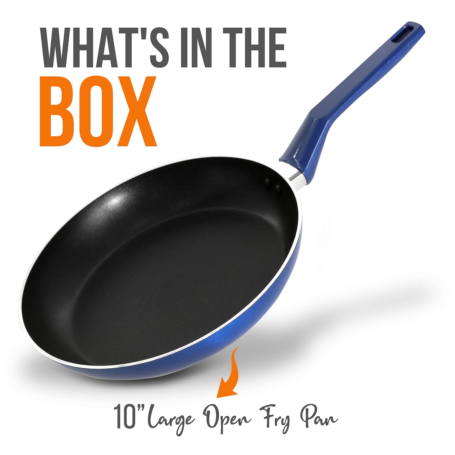 NutriChef 10'' Large Open Fry Pan - Non-Stick High-Qualified Kitchen Cookware with Black Inside and Blue Outside (Works with Model: NCCWA13BU)