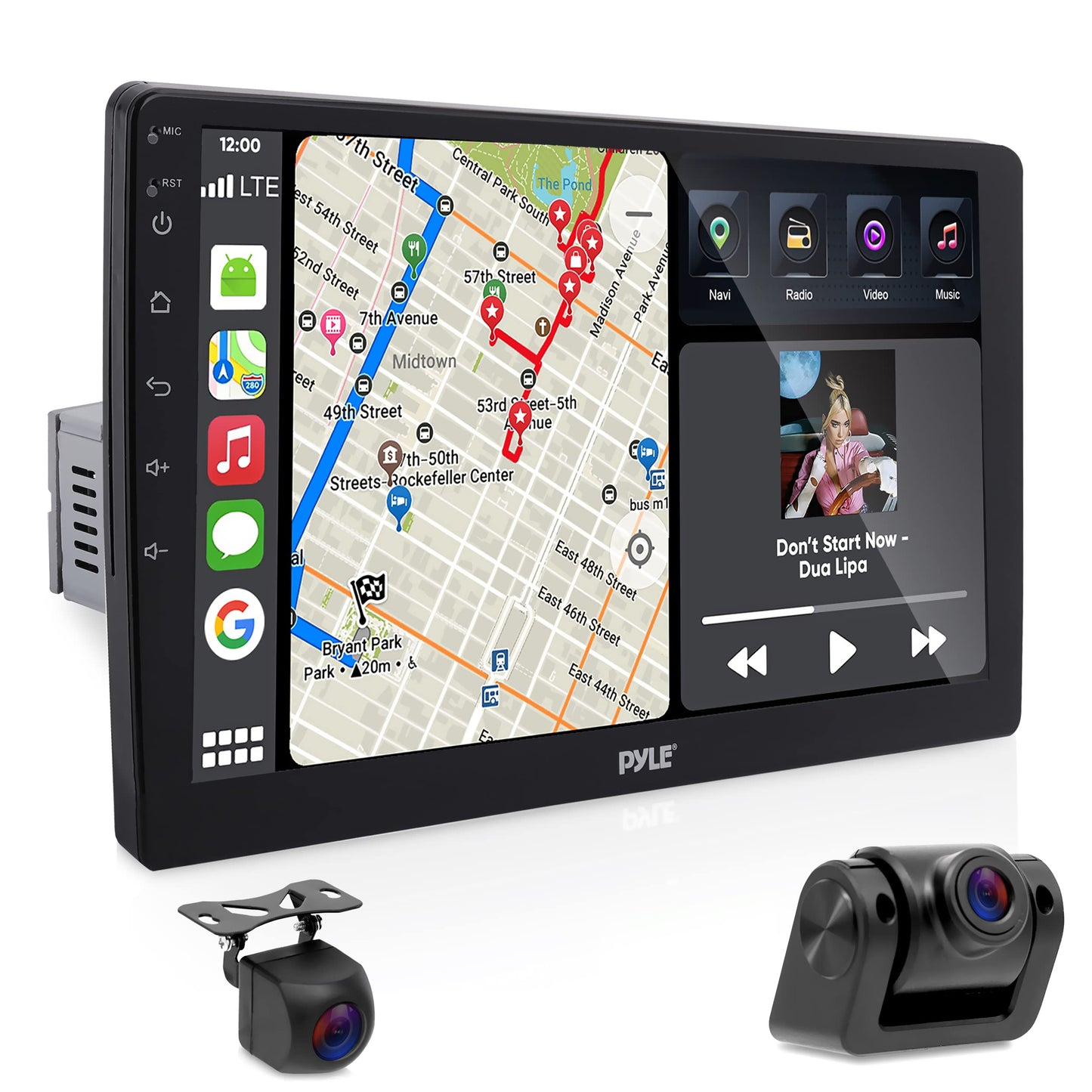 Pyle Single DIN Car Stereo Receiver-10'' 1080P HD Touch Screen Bluetooth Car Radio Audio Receiver Multimedia Player - WiFi/GPS/AM/FM, Mirror Link for Android/iOS, Front/Rear DVR Camera, Dual USB