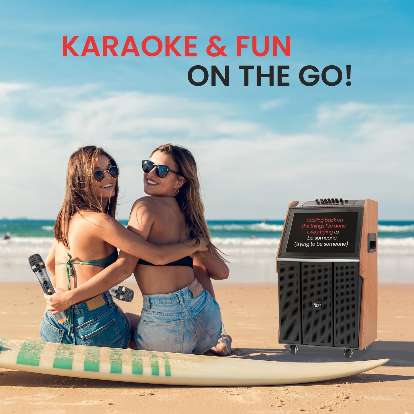 Pyle Portable Wireless BT Streaming Loudspeaker Karaoke Machine with Touch Screen and Wireless Microphone, Wheels and Handle Bar, Supports USB/SD/MMC/PC/TV / MP3 / Mobile Phone, etc.