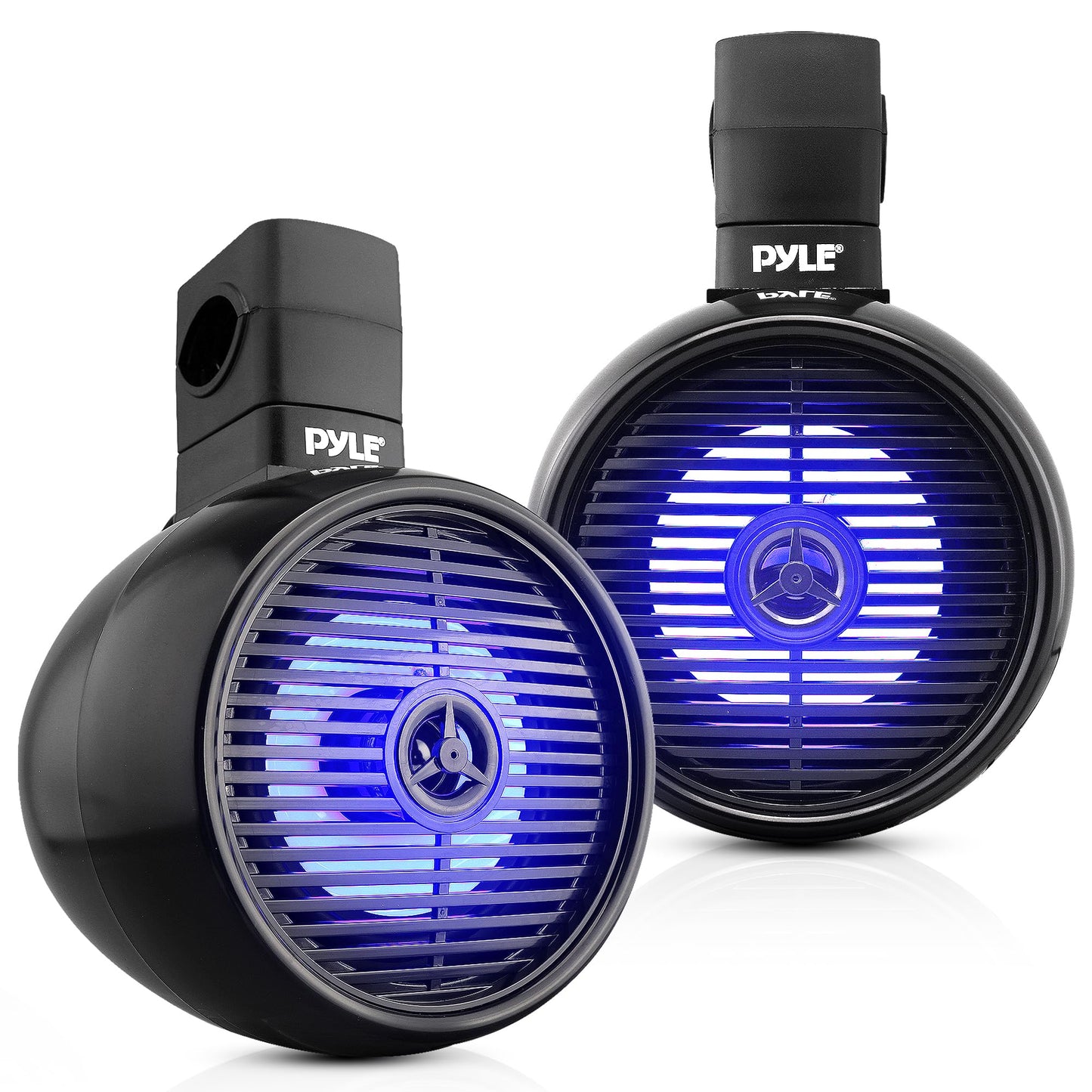 Pyle Bluetooth Waterproof Off-Road Speakers - 8” 300W 2-Way Marine Wakeboard Tower Sound System w/LED Light, Full Range Outdoor Stereo Speaker for Car ATV UTV, Jeep, Boat, Includes Brackets (Black)