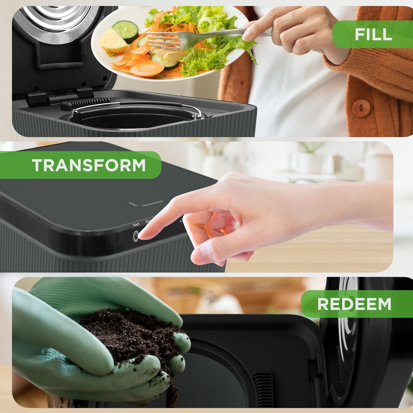 Nutrichef 3L Electric Kitchen Composter - Compost’s Organic Material & Food Scraps | Countertop Automatic Compost Bin | Dry, Crush, & Cooling Functions | Perfect for Kitchens & Apartments | Grey